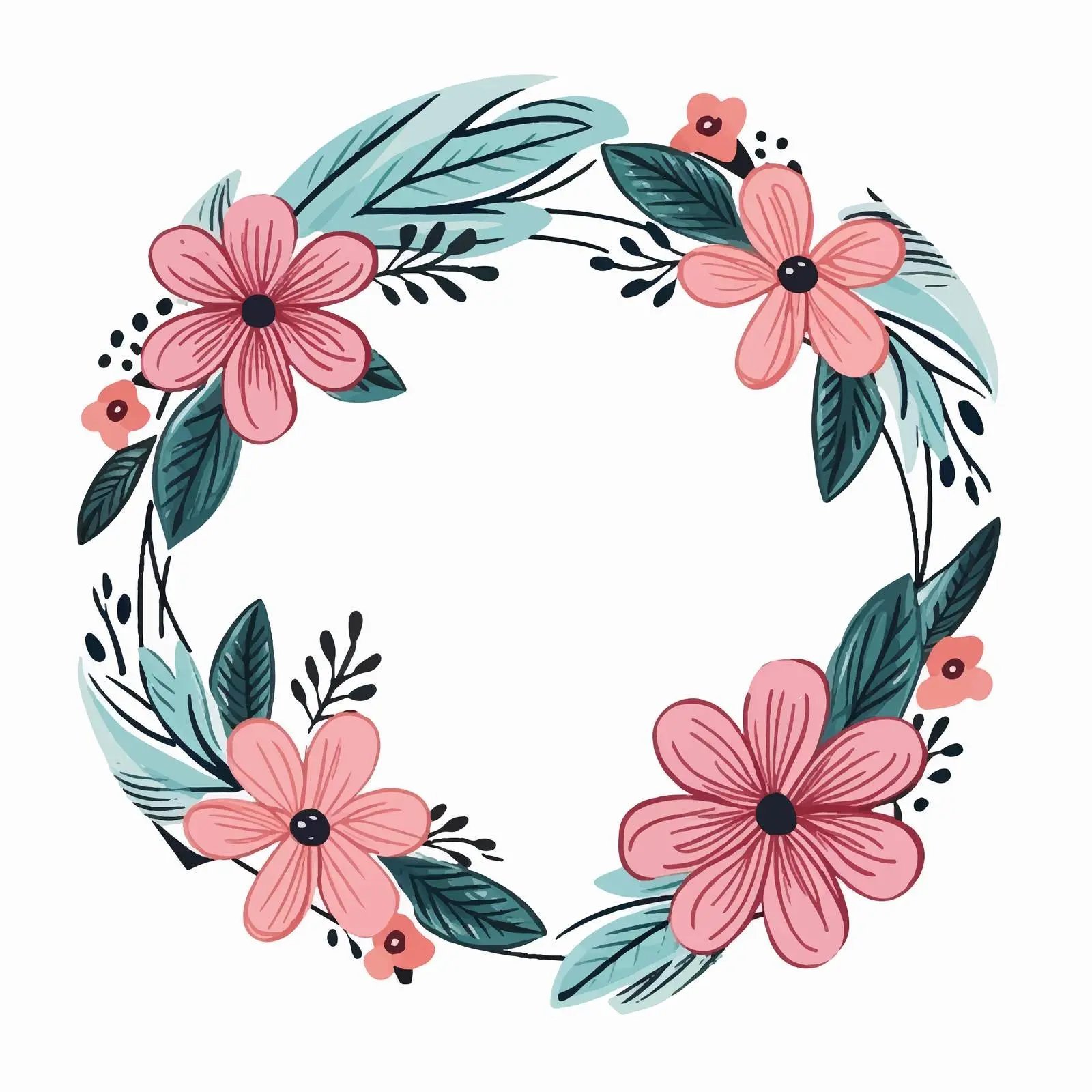Decorative Circular Frame with Flowers and Leaves — free download from Dotvec