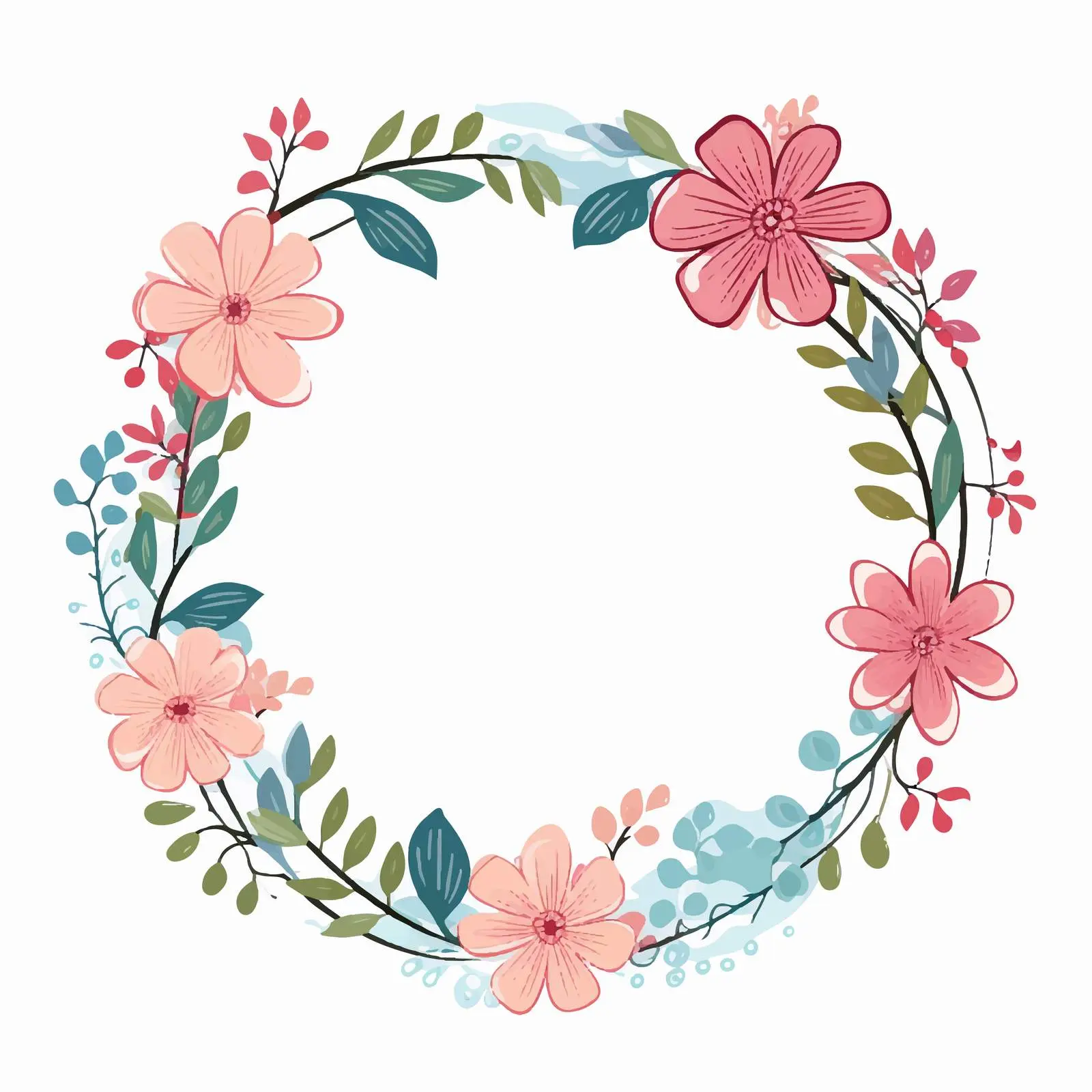 Cartoon Decorative Flower and Leaf Circular Frame — free download from Dotvec