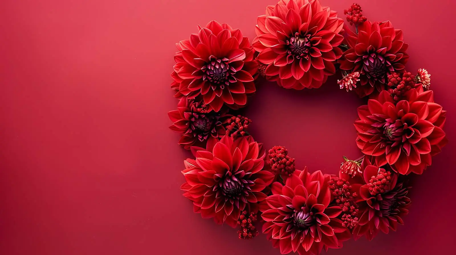 Red Dahlia Flower Wreath on Red Background — free download from Dotvec