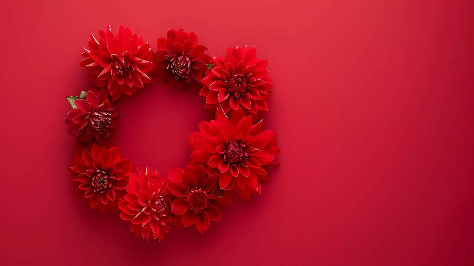 Red Dahlia Flower Wreath on Red Background — free download from Dotvec