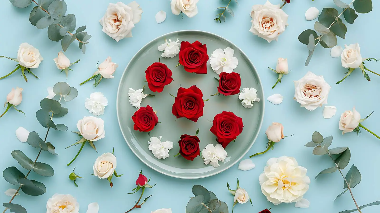 Red and Beige Roses Pattern on White Plate – free white image from Dotvec