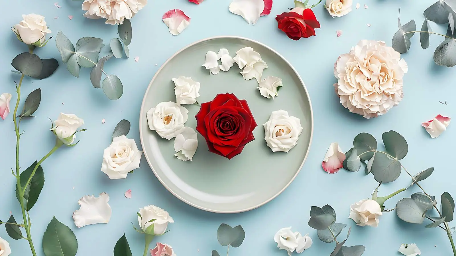 Red and Beige Roses Pattern on White Plate – free white image from Dotvec