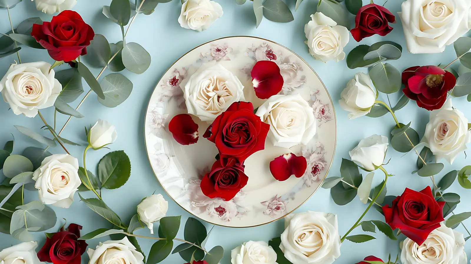 Red and Beige Roses Pattern on White Plate – free white image from Dotvec
