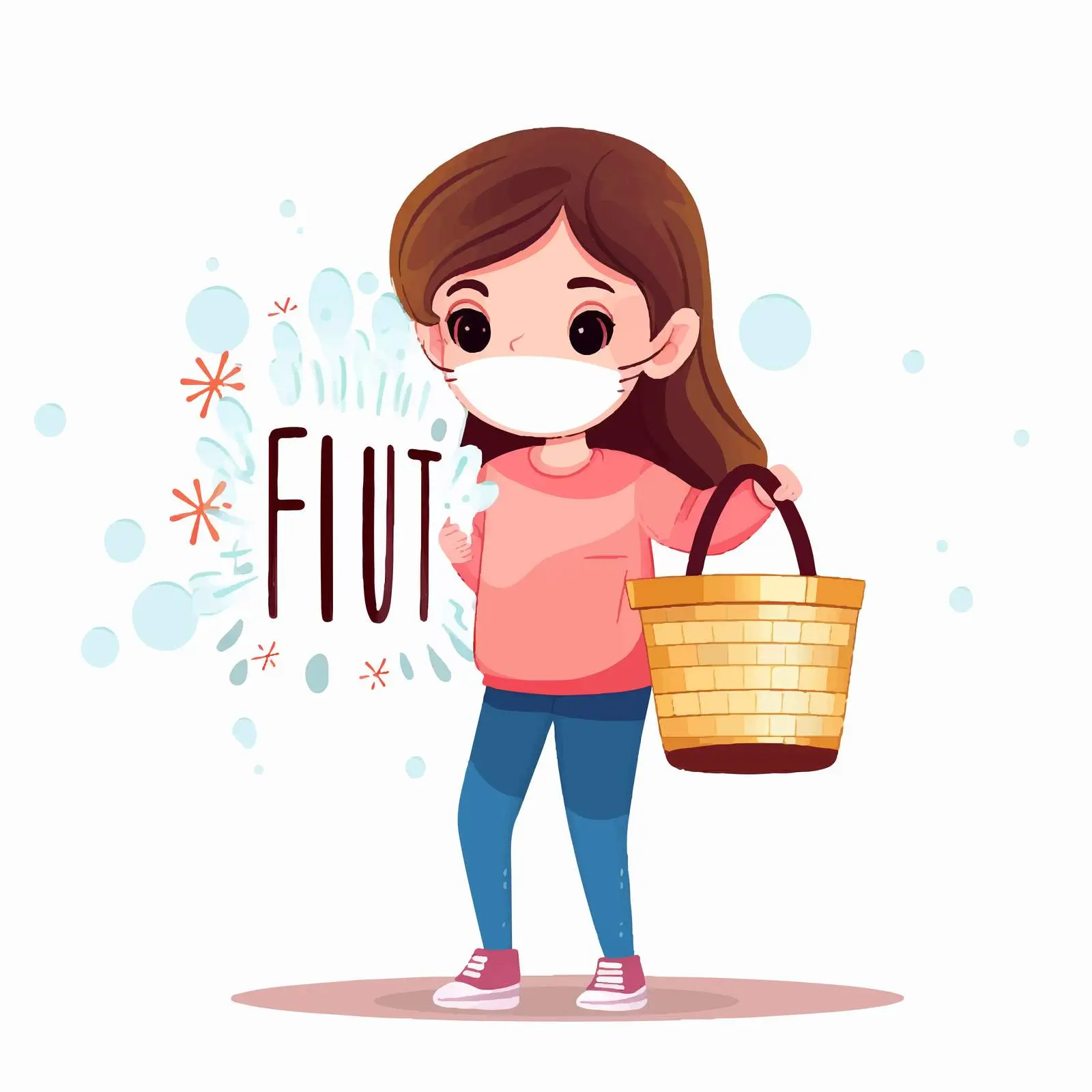 Flu Shot Vector with Girl and Shopping Basket — free download from Dotvec