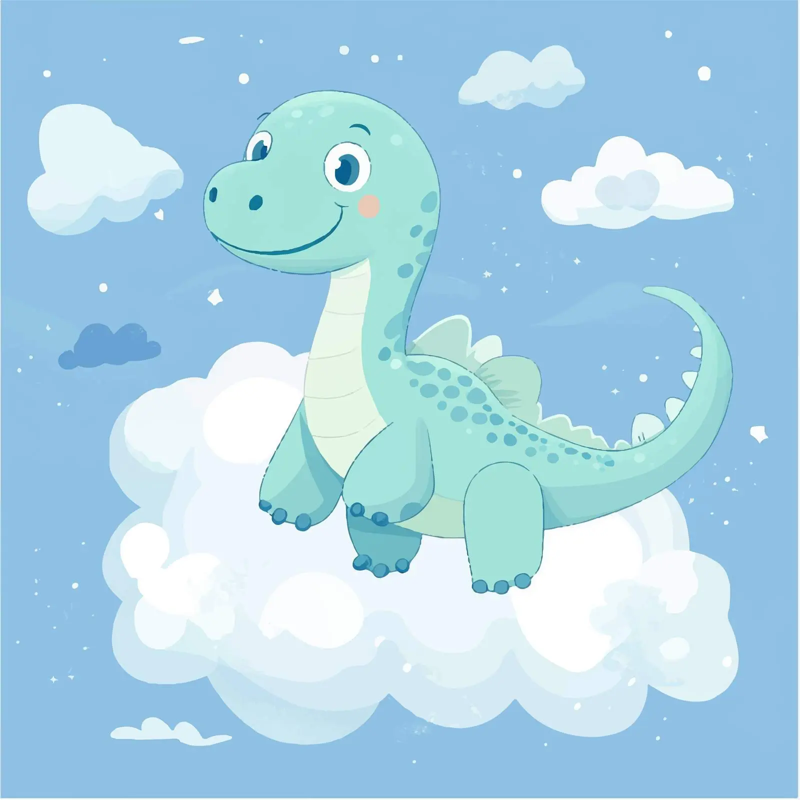 Cartoon Flying Dinosaur in Cloudy Blue Sky – free flying image from Dotvec