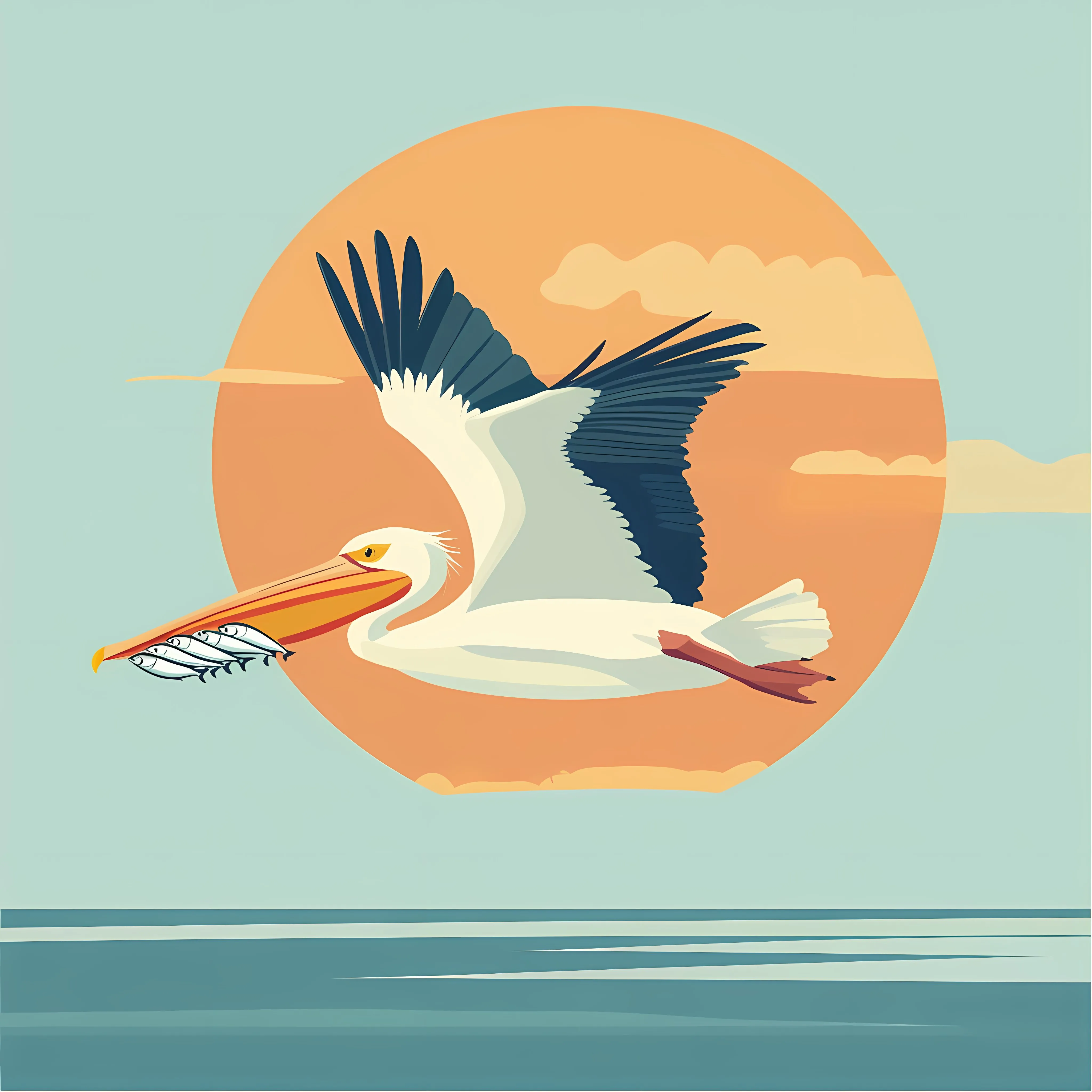 Pelican with Fish Vector Illustration — free download from Dotvec