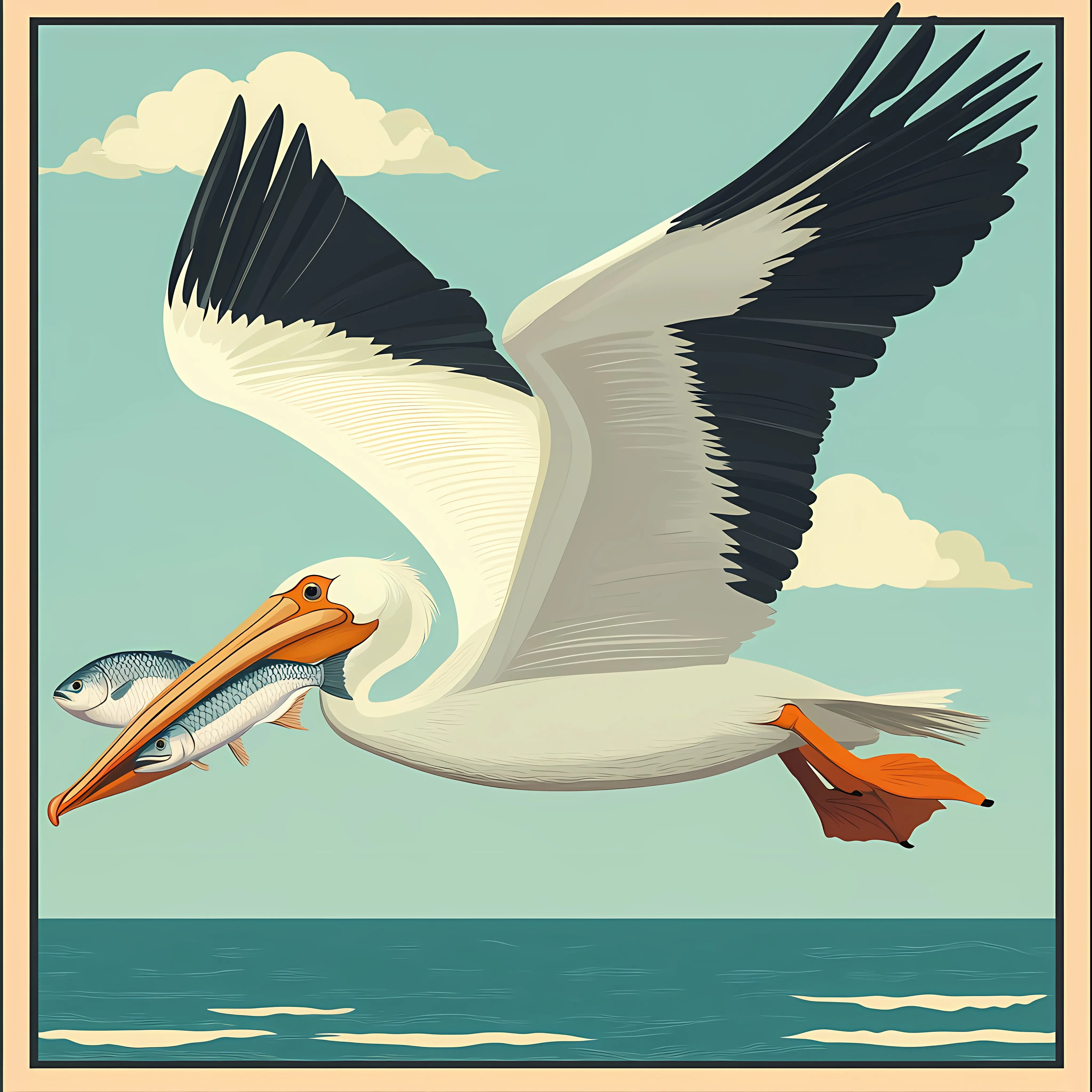 Colorful Pelican with Fish Vector Illustration – free pelican image from Dotvec