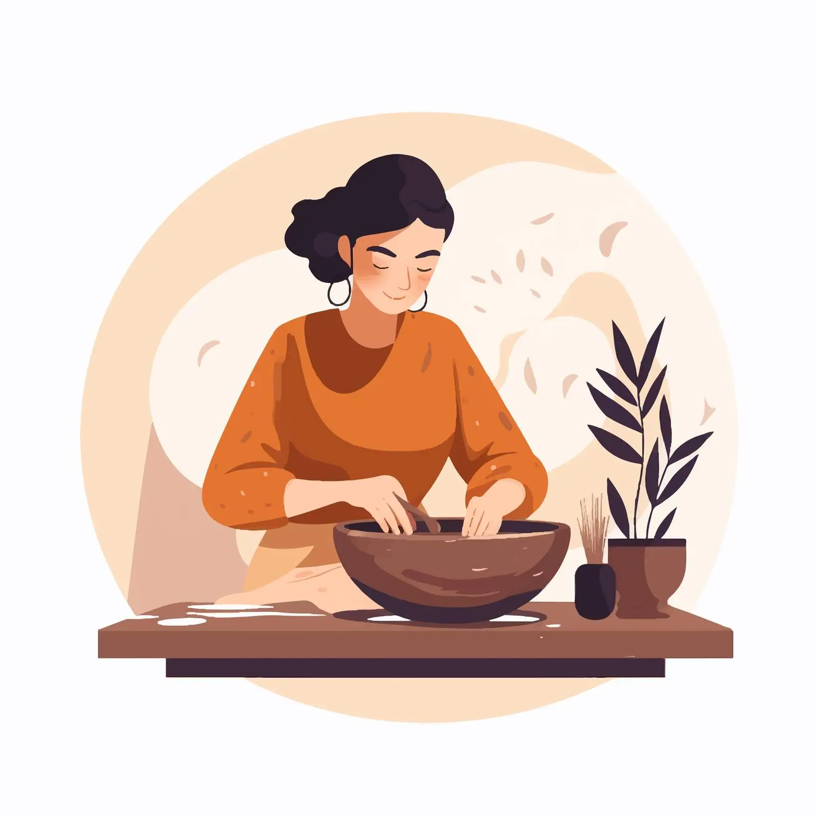 Woman Creating Pottery on Potter's Wheel Vector — free download from Dotvec