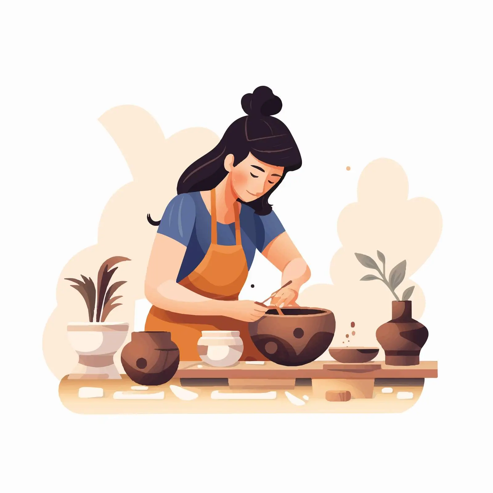 Woman Creating Pottery on Wheel Vector Illustration — free download from Dotvec