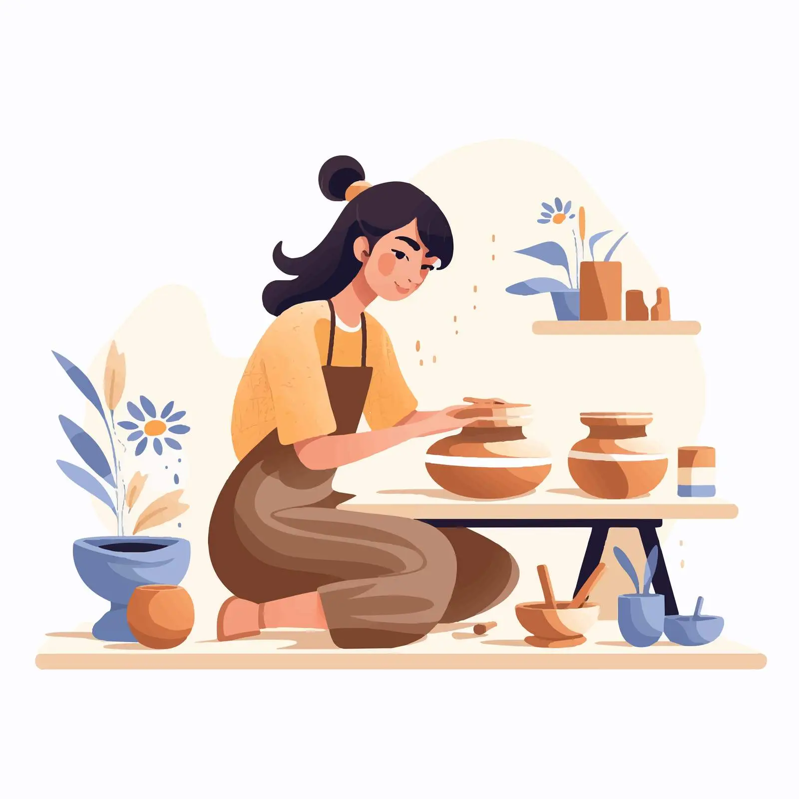 Focused Woman Potting on Potter's Wheel — free download from Dotvec