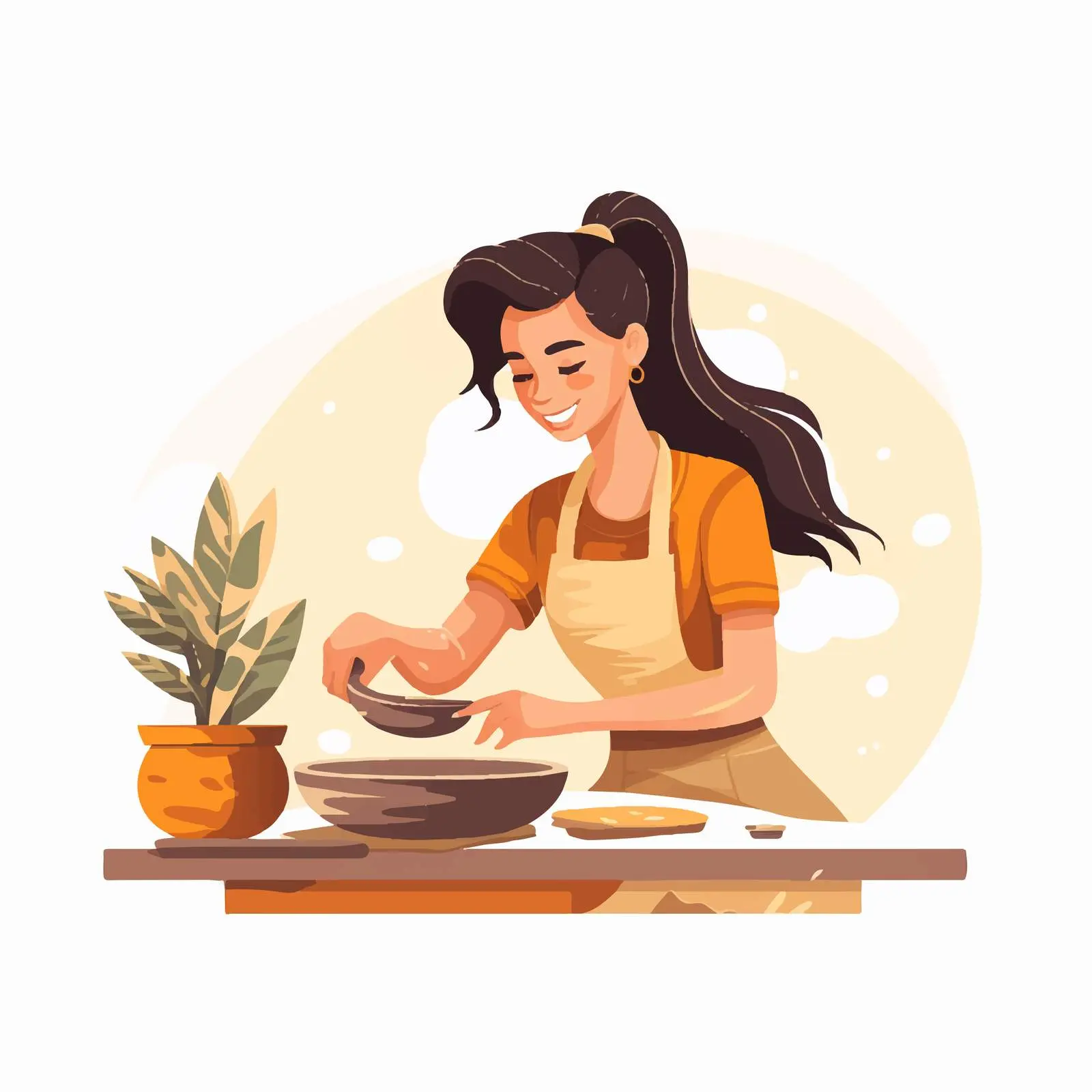 Woman Creating Pottery on Potters Wheel Vector Art — free download from Dotvec