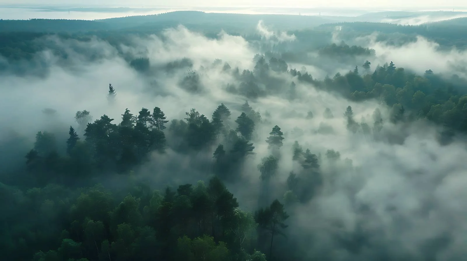 Misty morning above woodland aerial view — free download from Dotvec