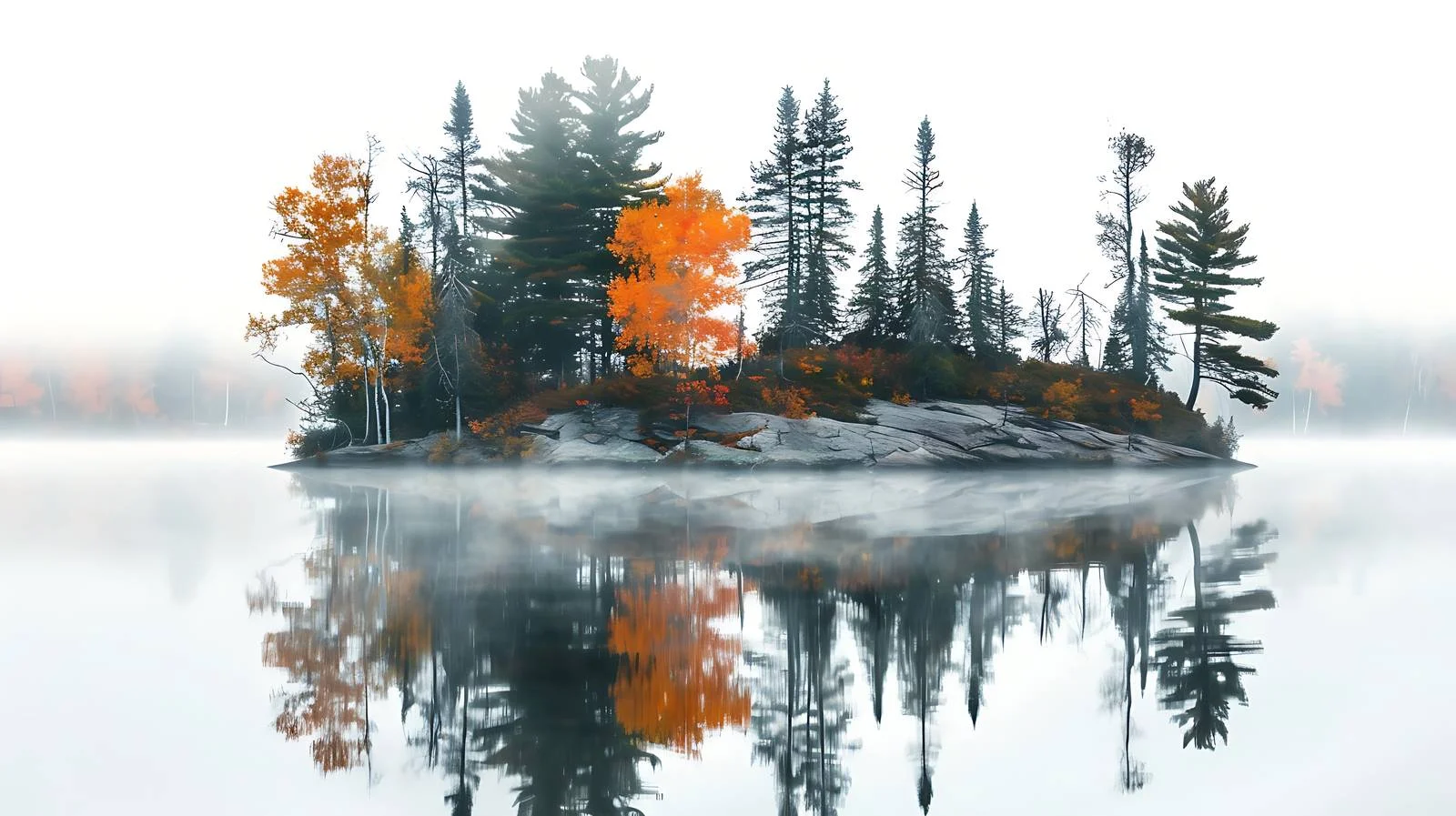 Misty Autumn Trees and Tiny Island View — free download from Dotvec