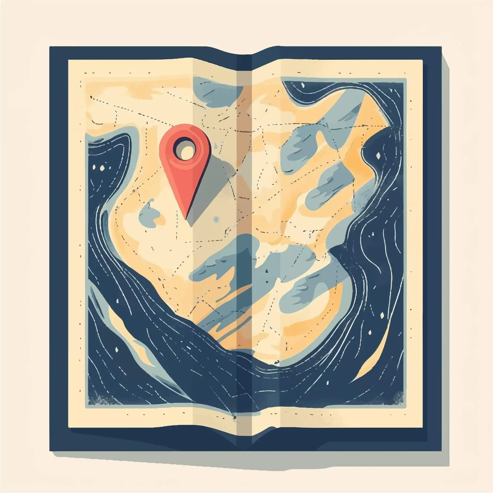 Flat Vector Illustration of Map and Navigation Pin – free navigation tool image from Dotvec