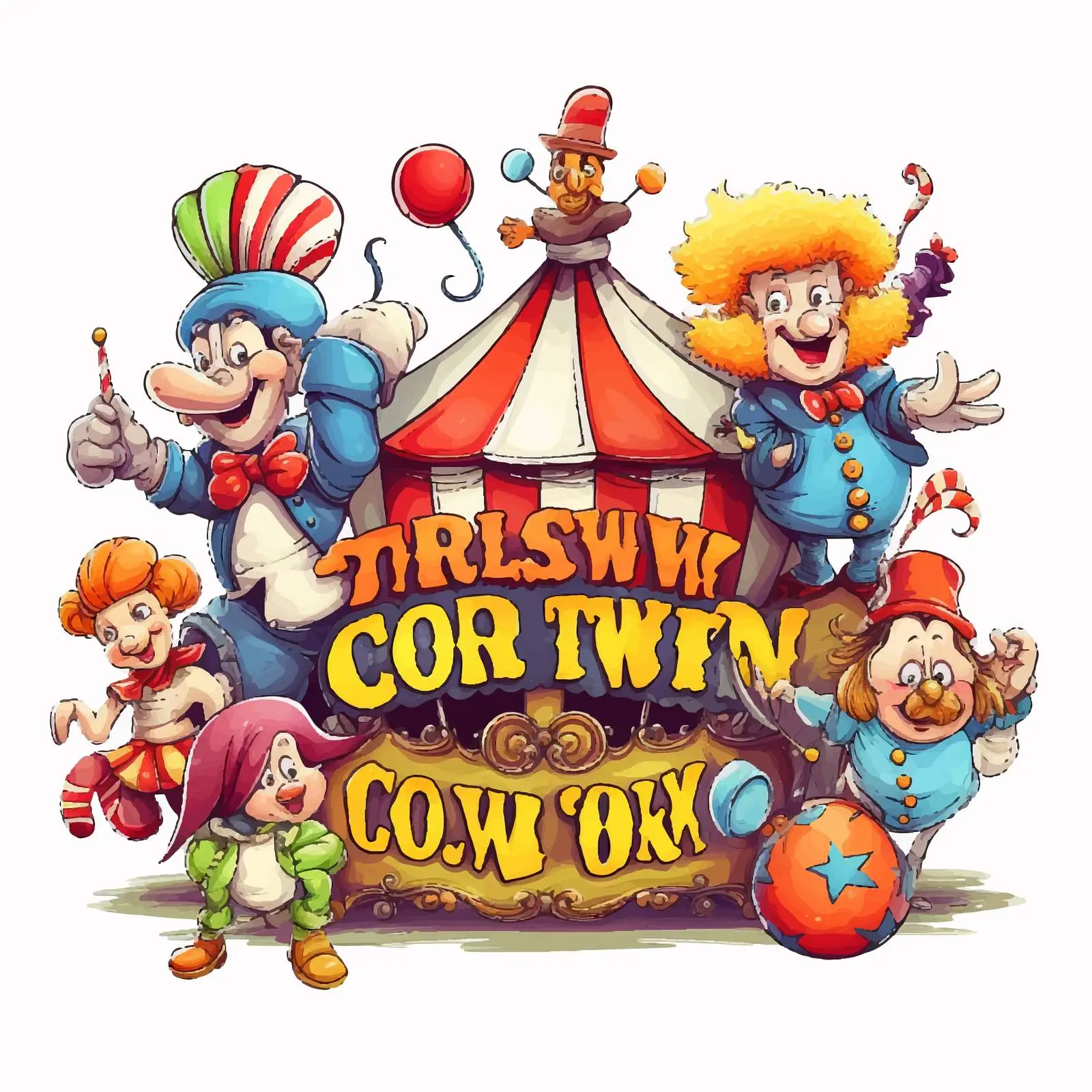 Circus Clowns Word Design Vector Artwork – free fun fair image from Dotvec