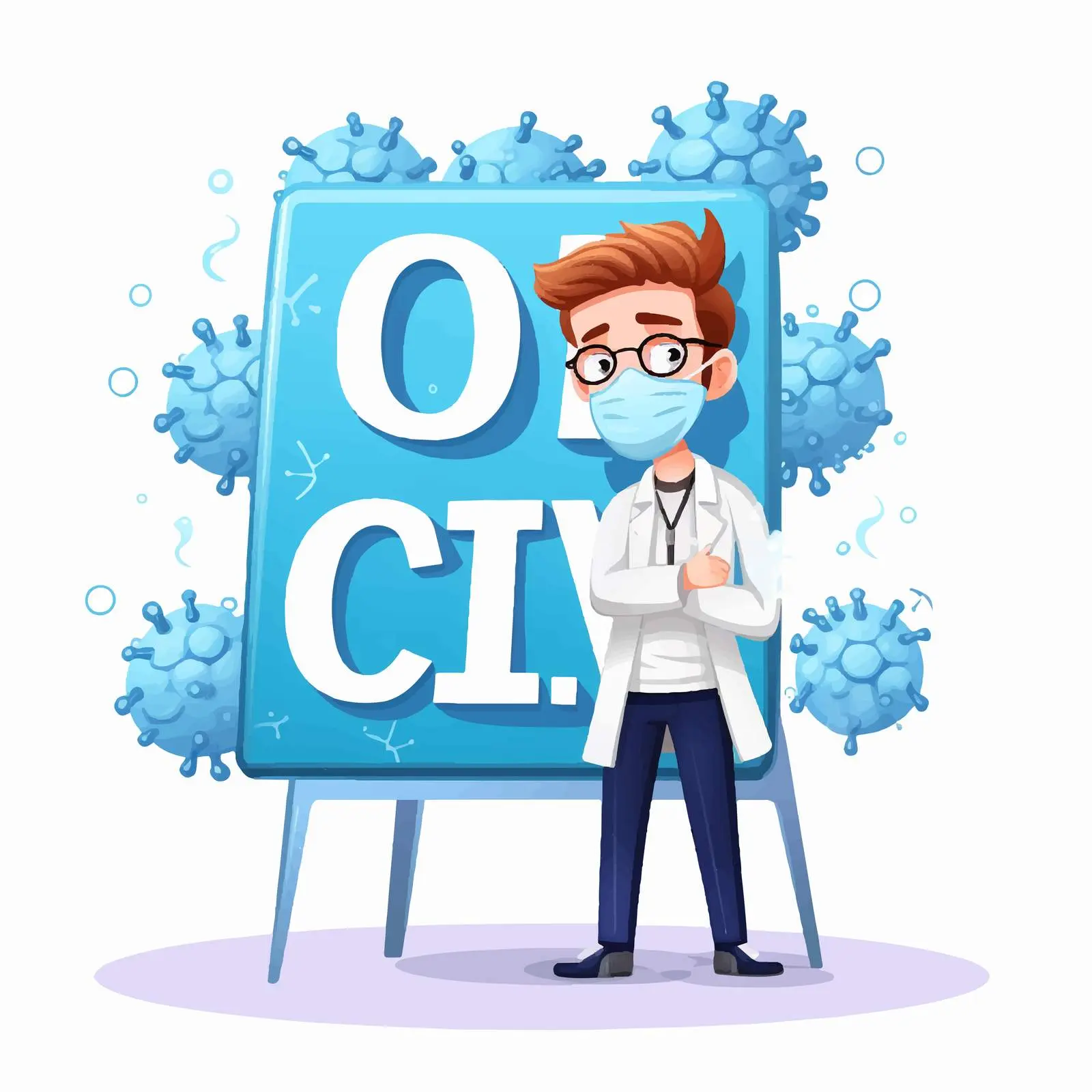 COVID-19 Awareness Illustration with Doctor and Board – free virus awareness image from Dotvec