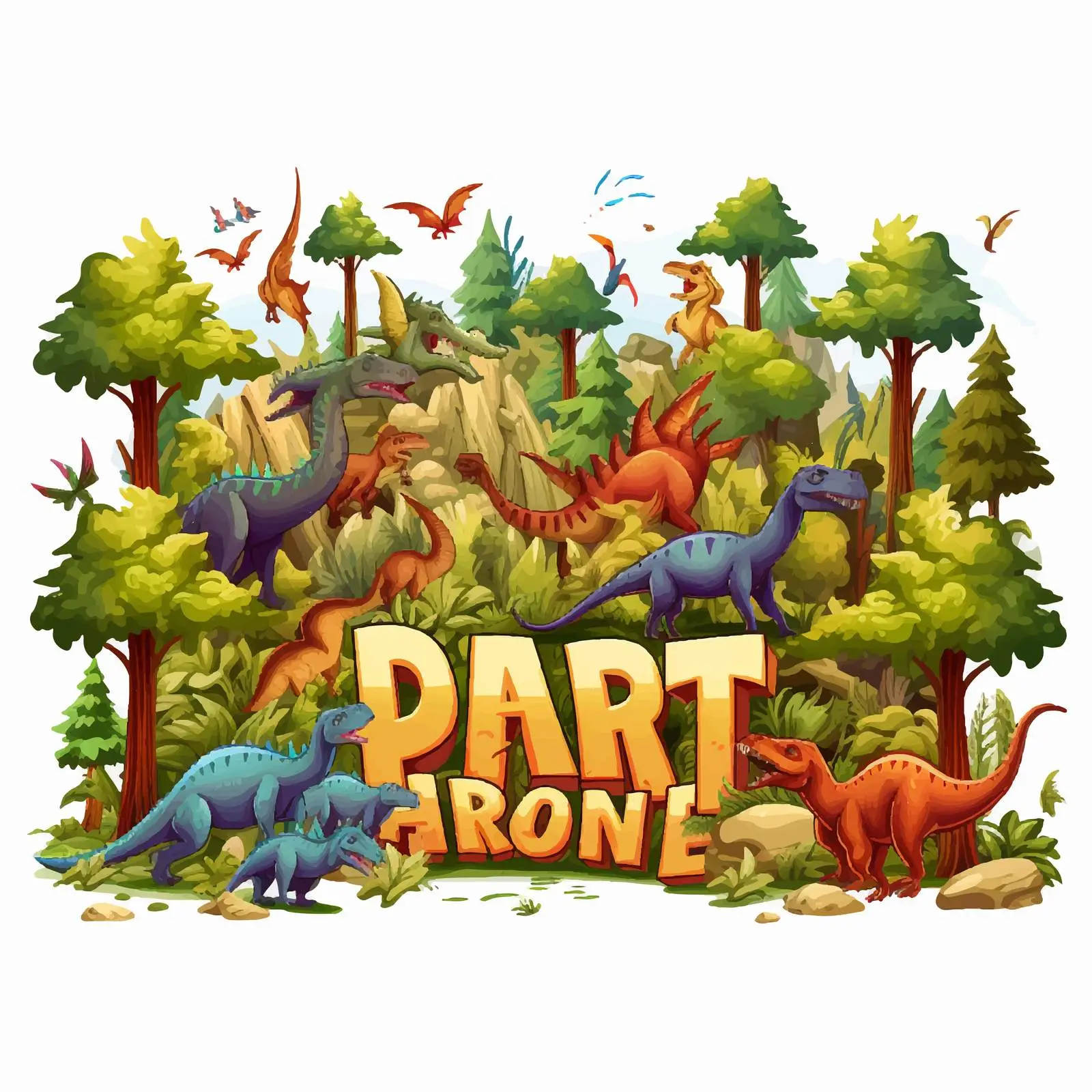 Dino Party Font Design with Forest Background – free birthday theme image from Dotvec