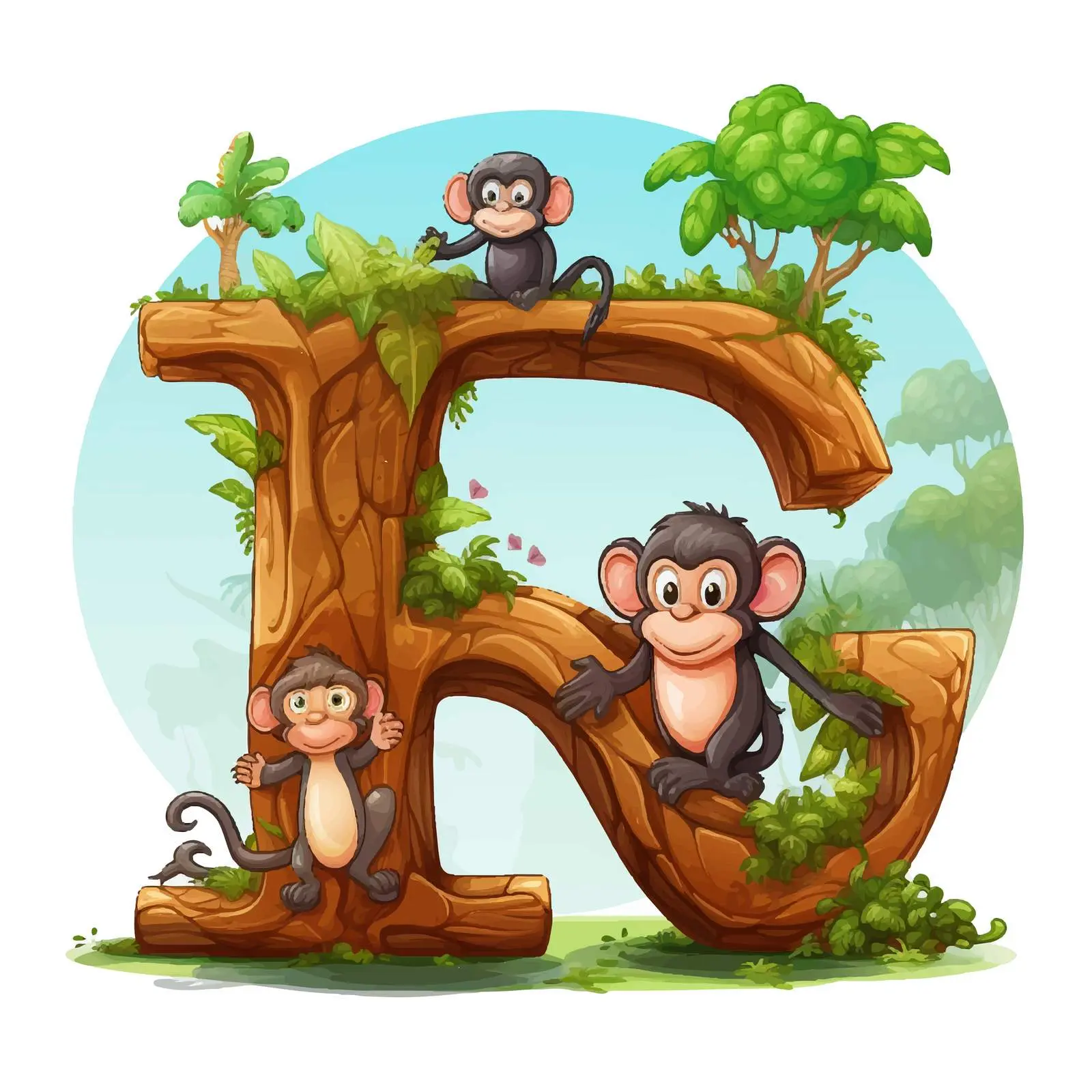 Enchanted Forest Font Design with Playful Monkeys — free download from Dotvec