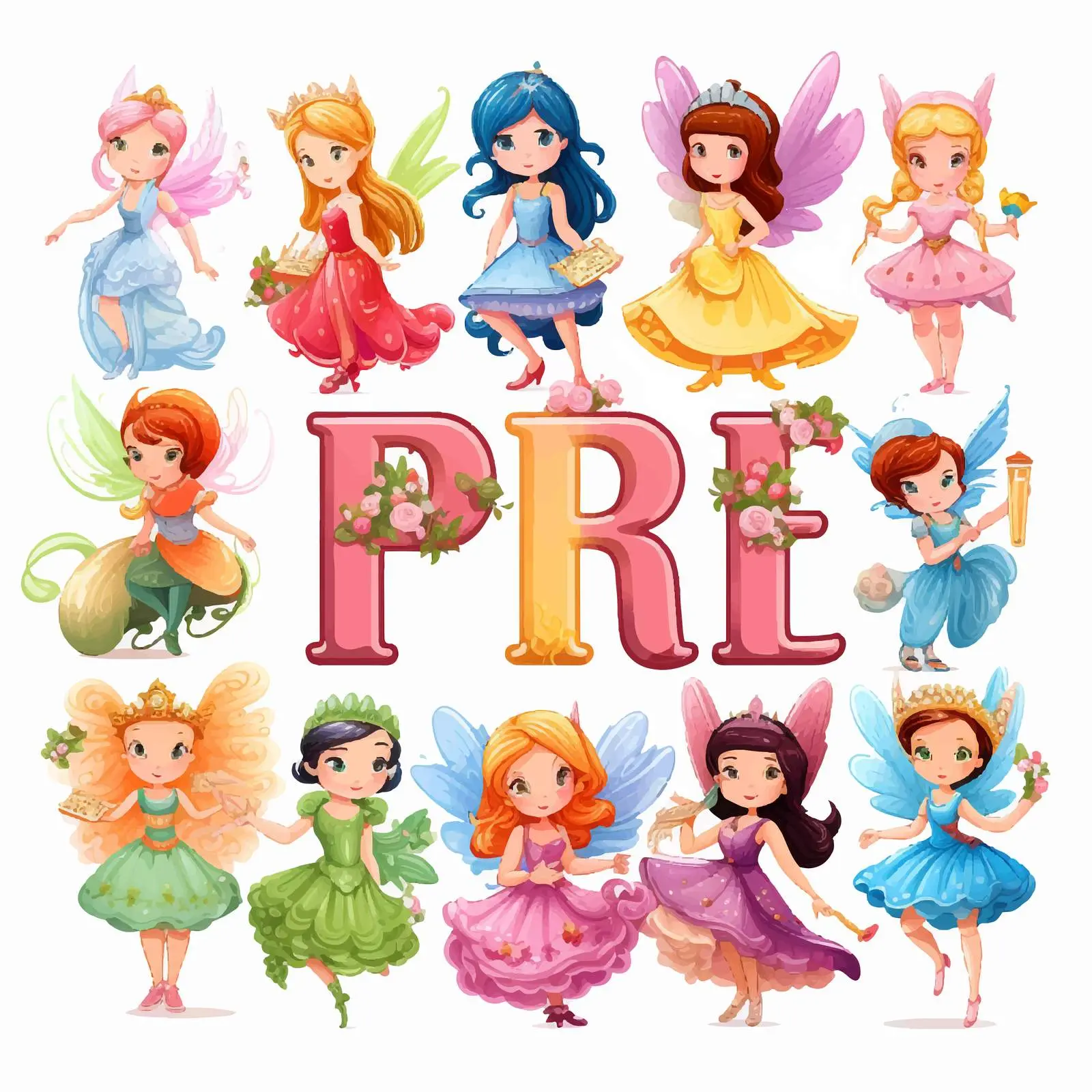 Fairy Princess Font Design with Illustrations – free fairy tale theme image from Dotvec