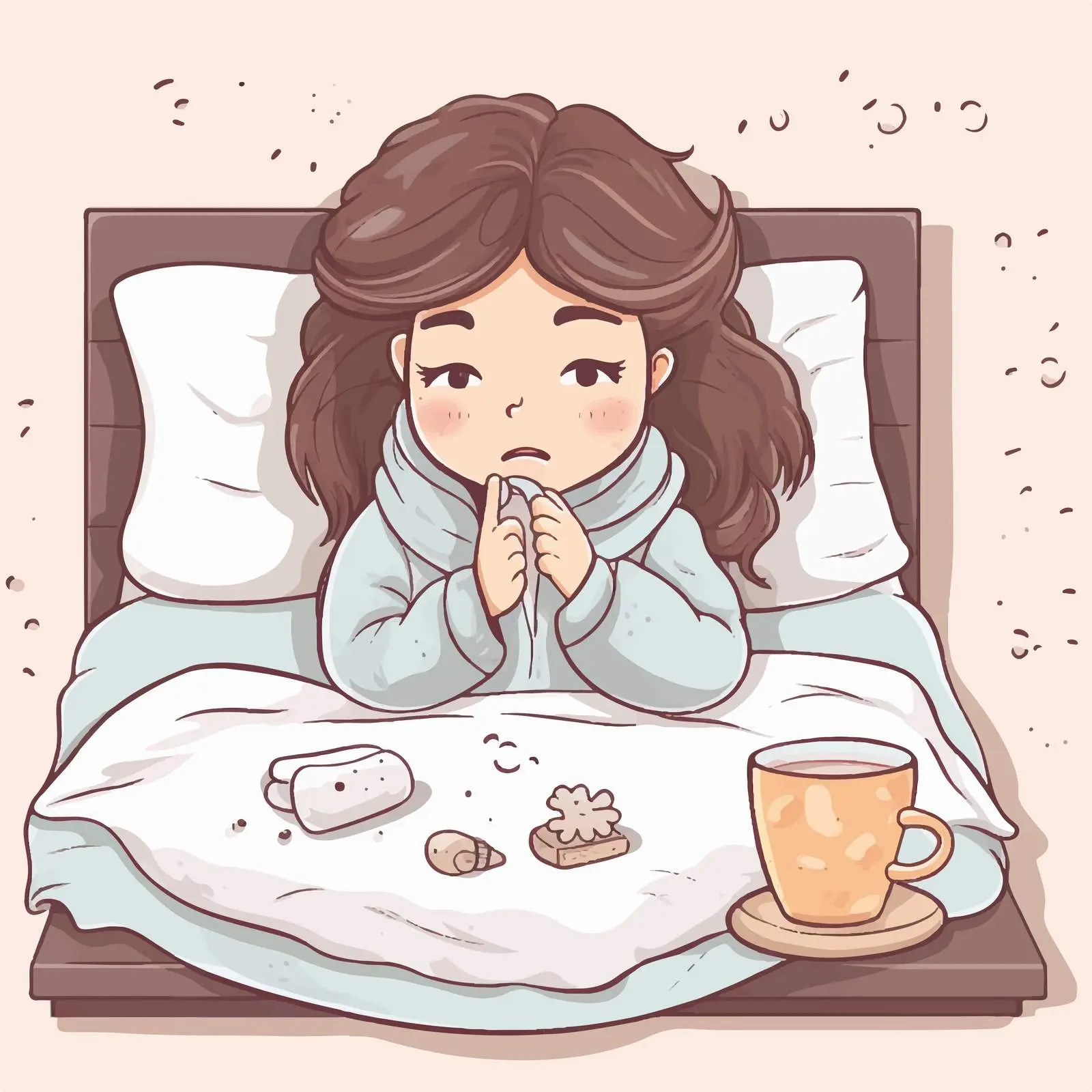 Flu Season Illustration with Sick Girl in Bed — free download from Dotvec