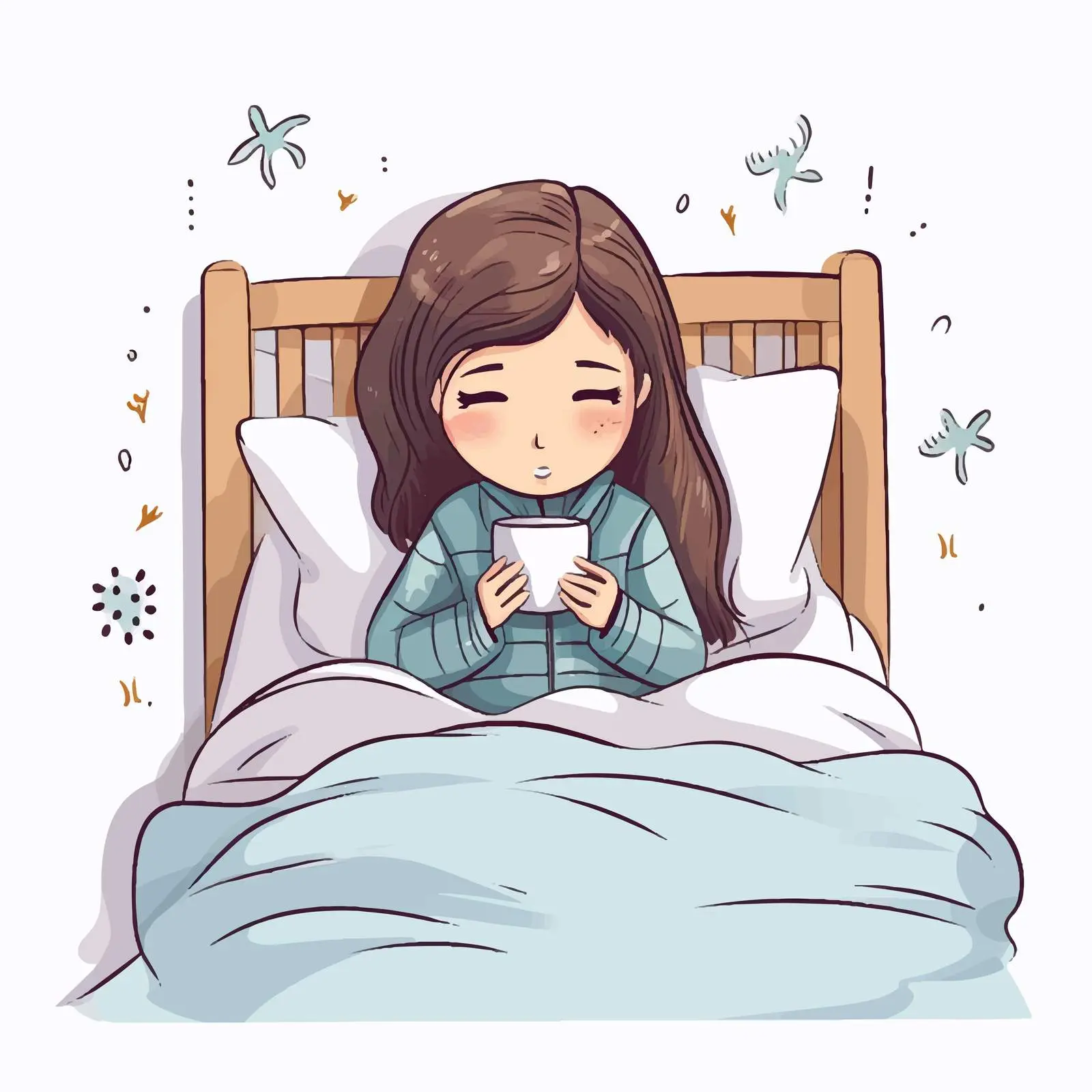 Flu Season Illustration of Sick Girl in Bed — free download from Dotvec