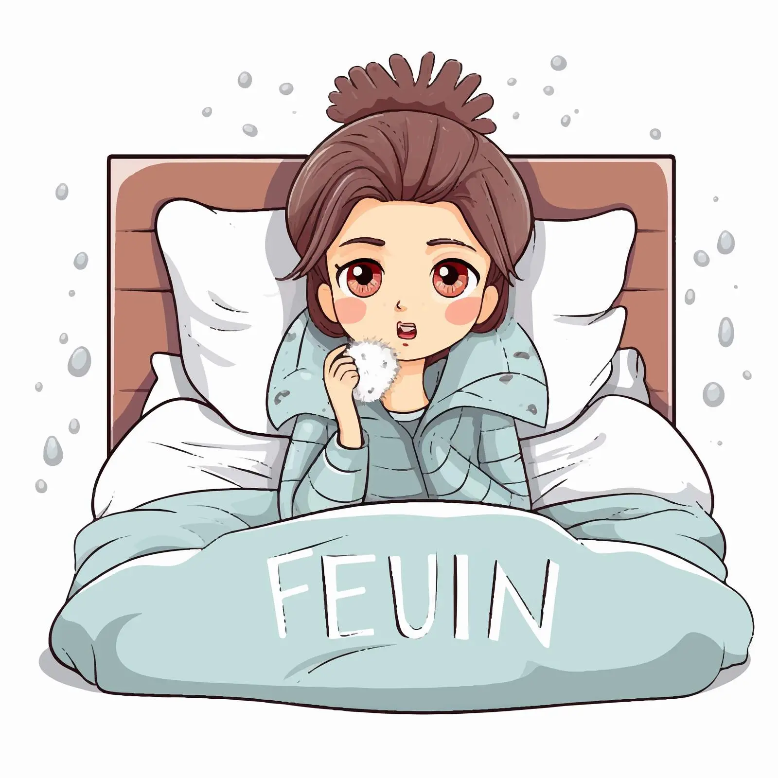 Flu Season Illustration: Sick Girl in Bed — free download from Dotvec