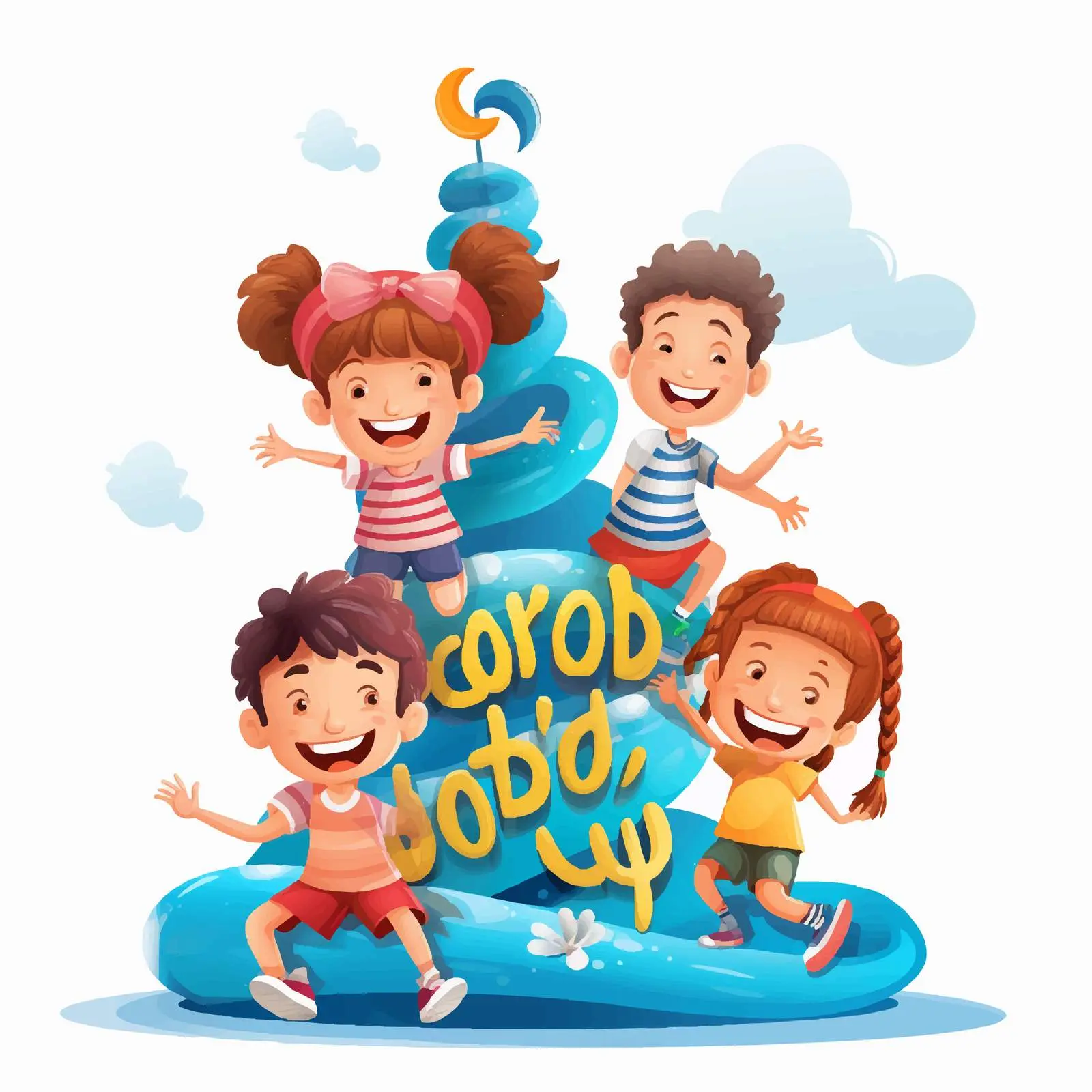 Good Vibes Font Design with Happy Kids — free download from Dotvec