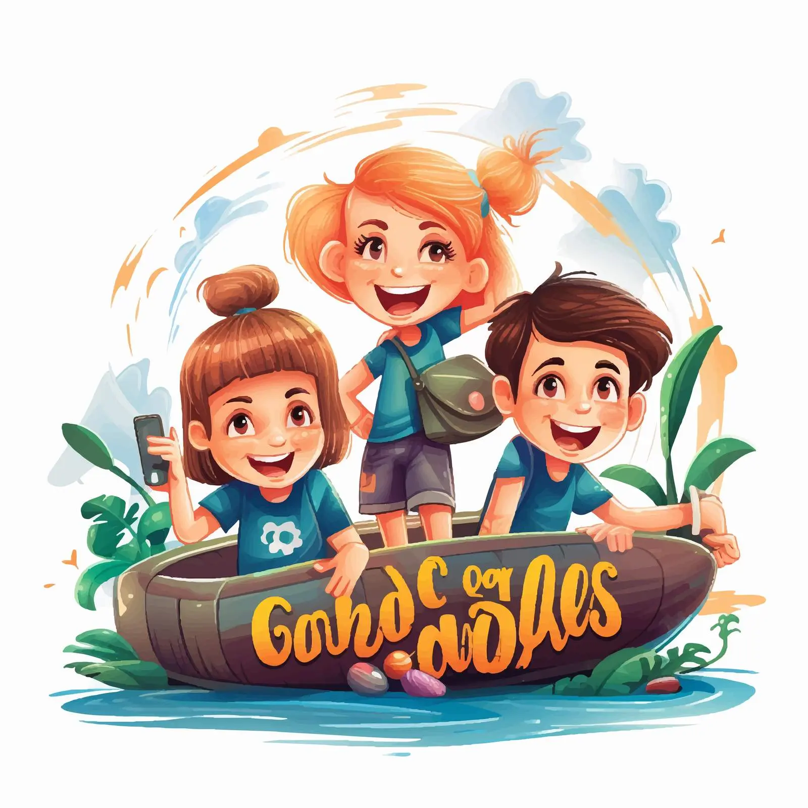 Good Vibes Font Design with Happy Kids — free download from Dotvec