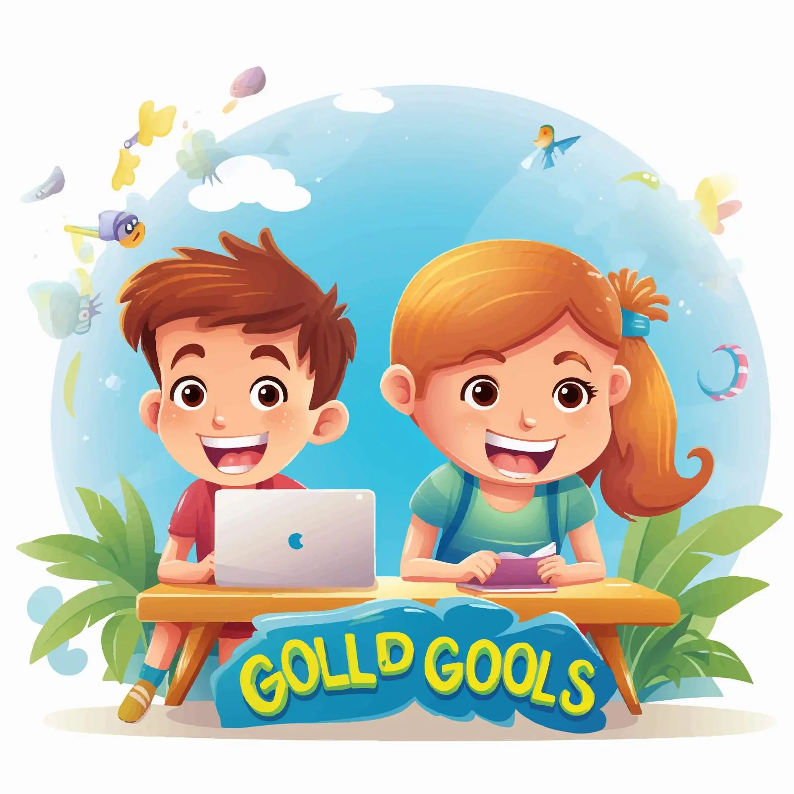 Good Vibes Font Design with Happy Kids – free joyful imagery image from Dotvec