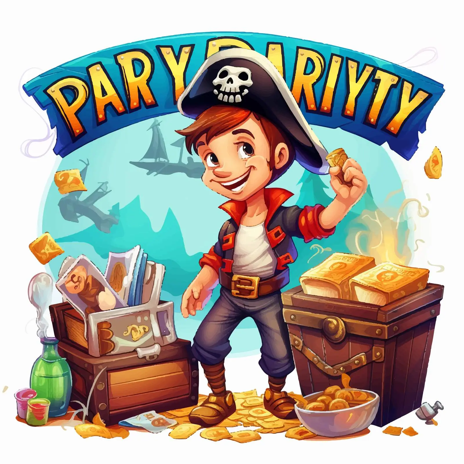 Pirate Party Font Design with Treasure Elements – free childrens party image from Dotvec