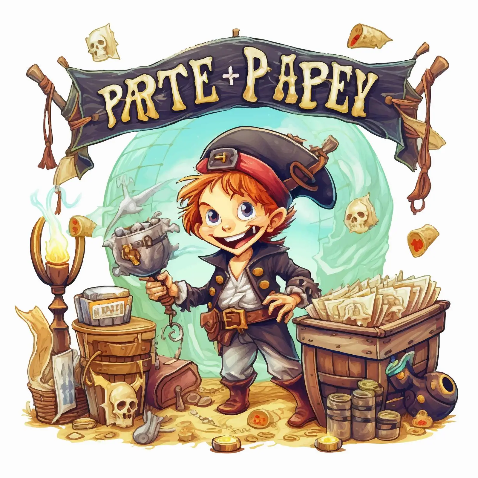 Pirate Party Font Design with Treasure Elements — free download from Dotvec