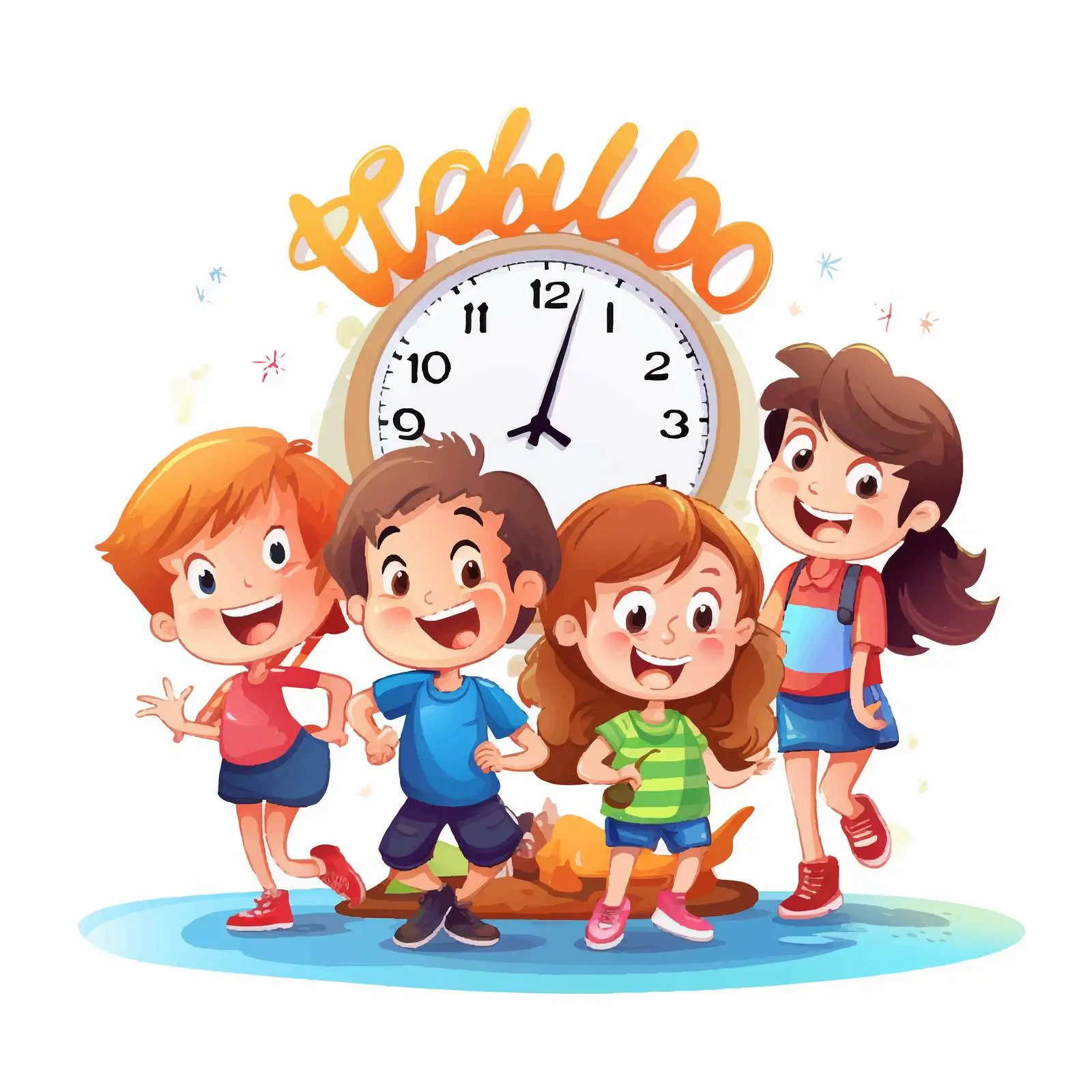 School Time Font Design with Happy Kids Illustration — free download from Dotvec