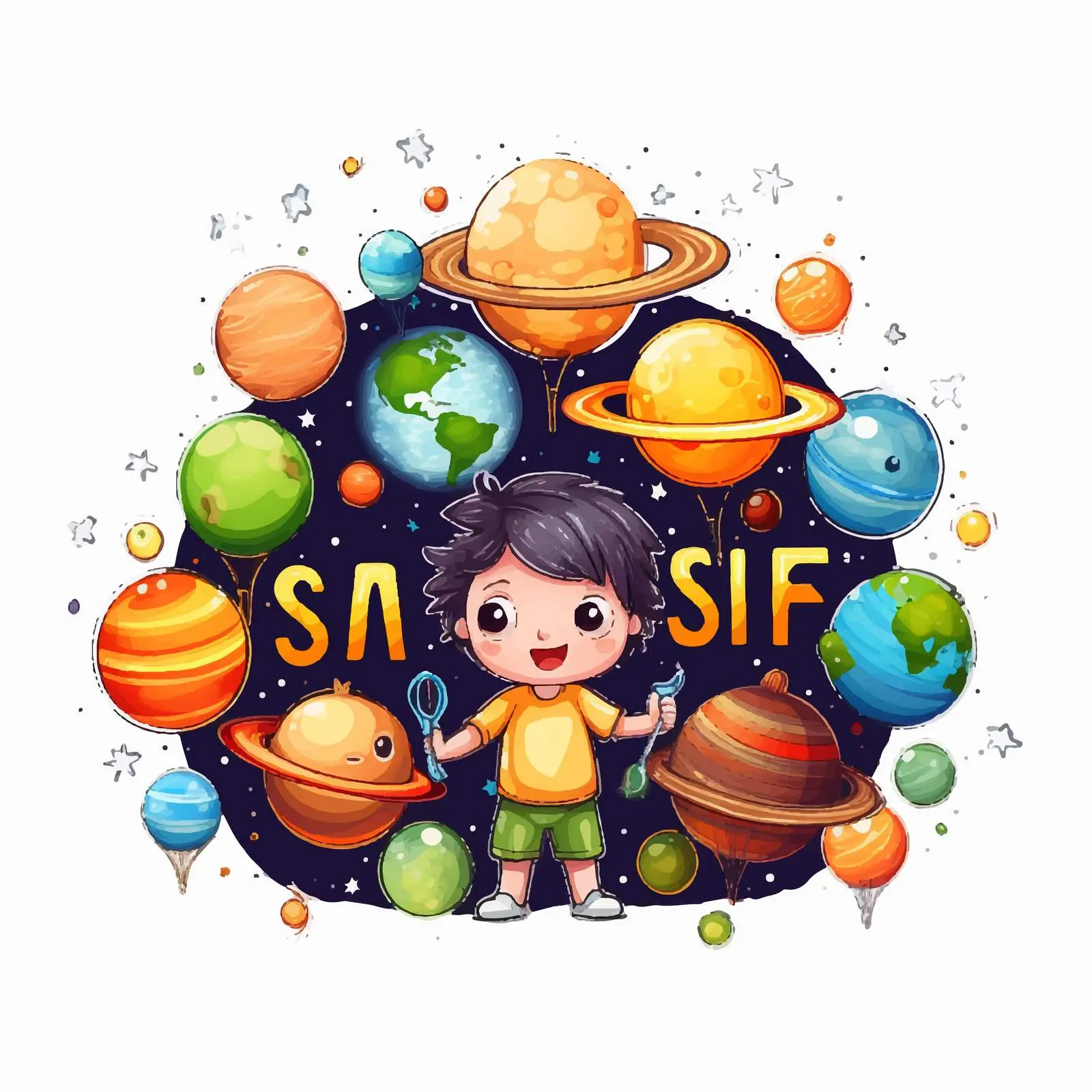 Solar System Font Design for Kids – free science theme image from Dotvec