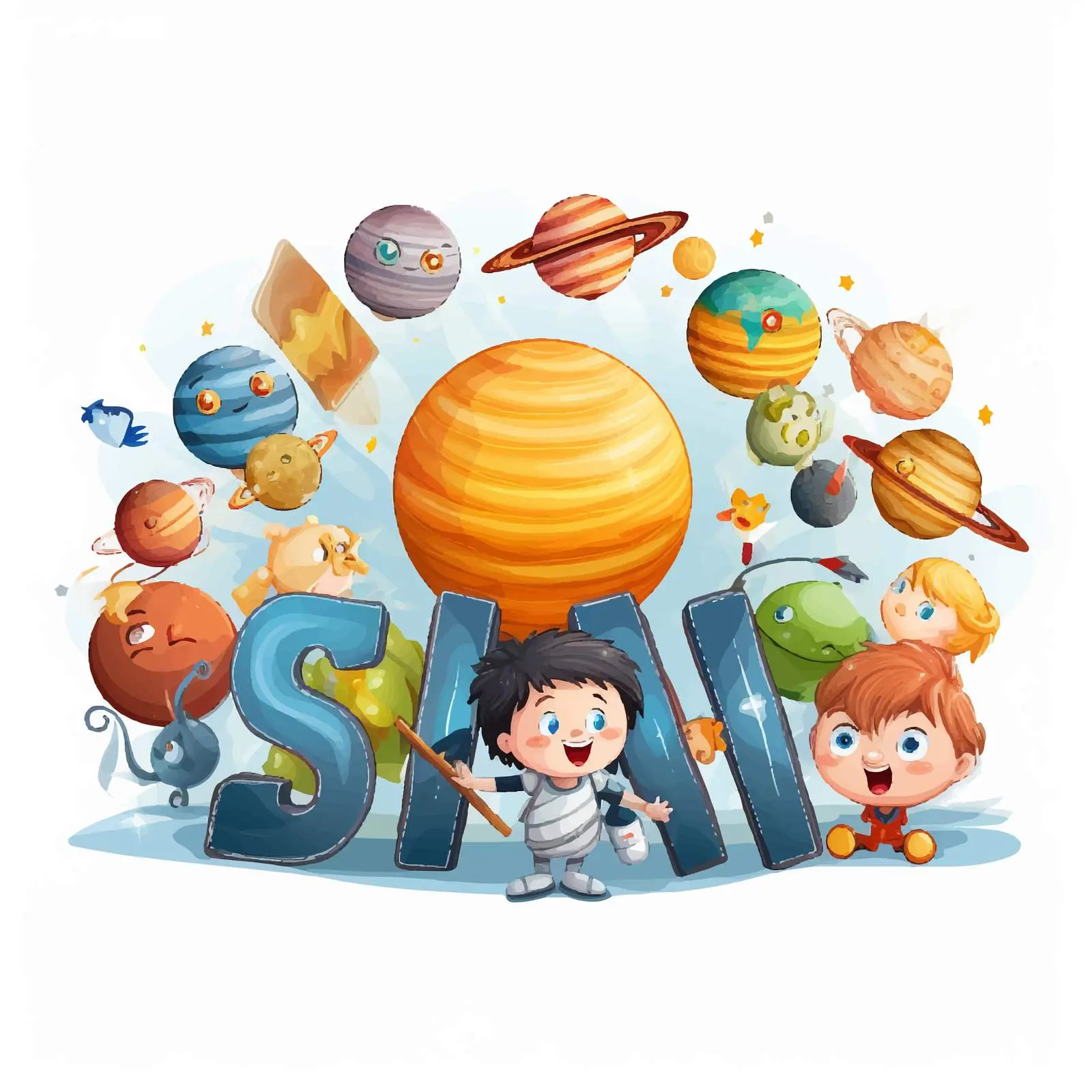 Kids Science Font Design with Solar System Book — free download from Dotvec