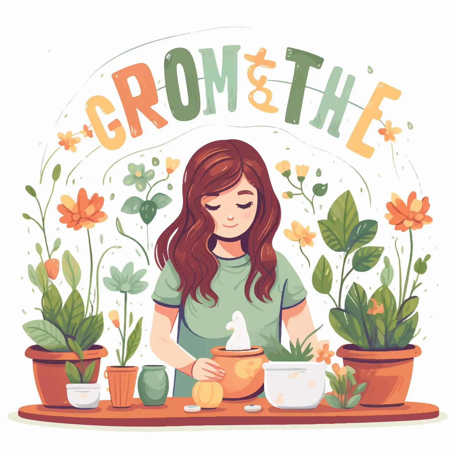 Stay at Home Gardening Design with Girl — free download from Dotvec