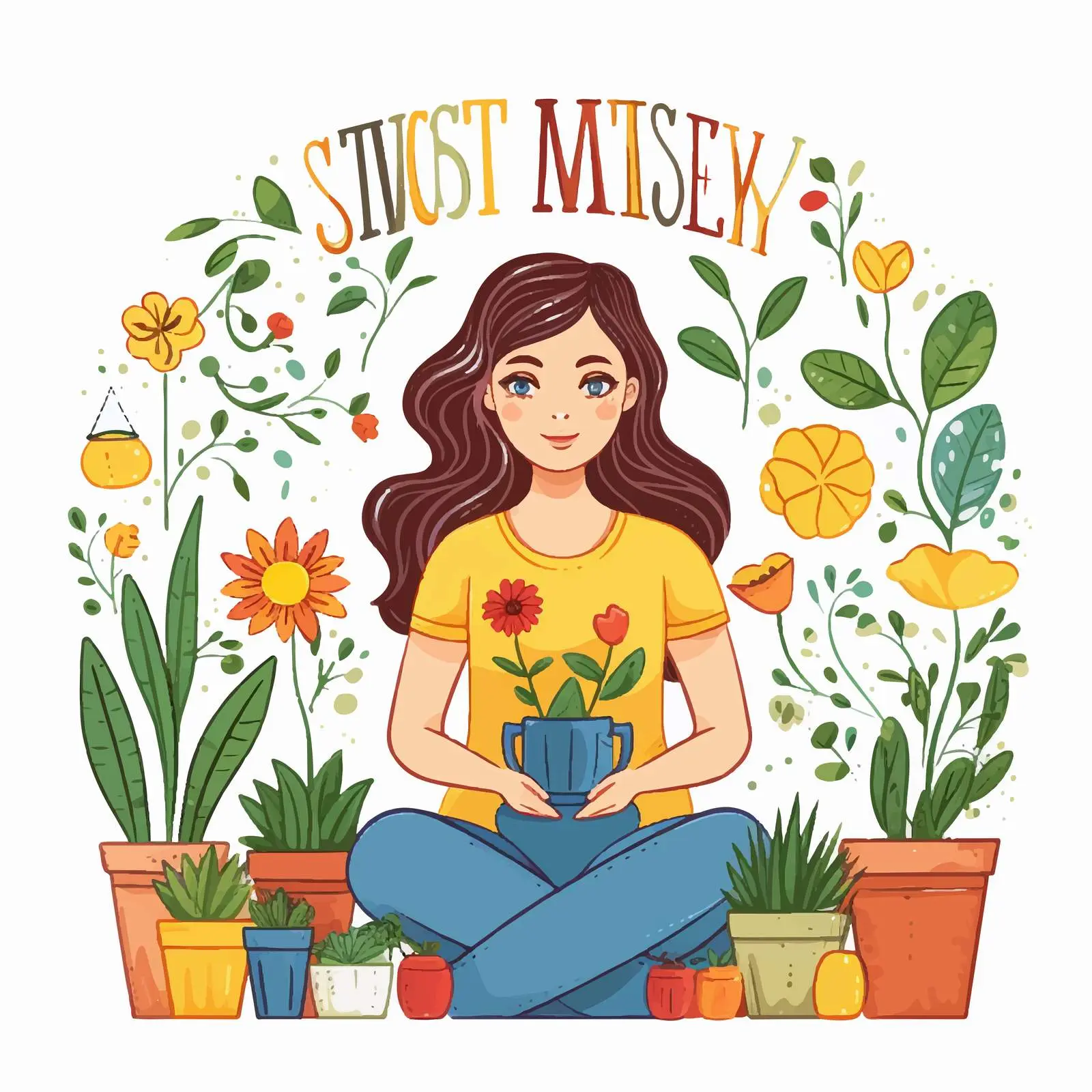 Stay At Home Gardening Design with Girl — free download from Dotvec
