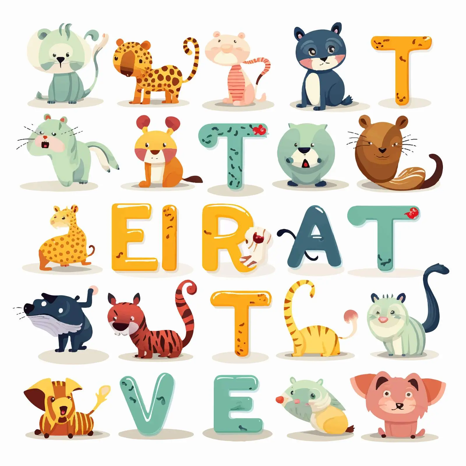 Animal Sticker Pack Font Design Illustration – free decorative fonts image from Dotvec