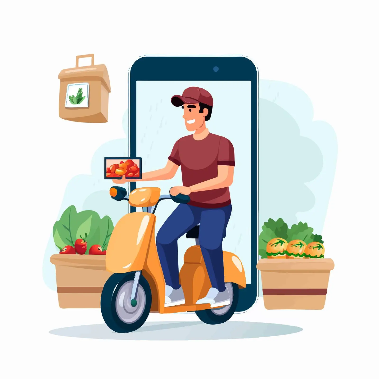 Food Delivery Logo with Courier and Smartphone – free urban transport image from Dotvec