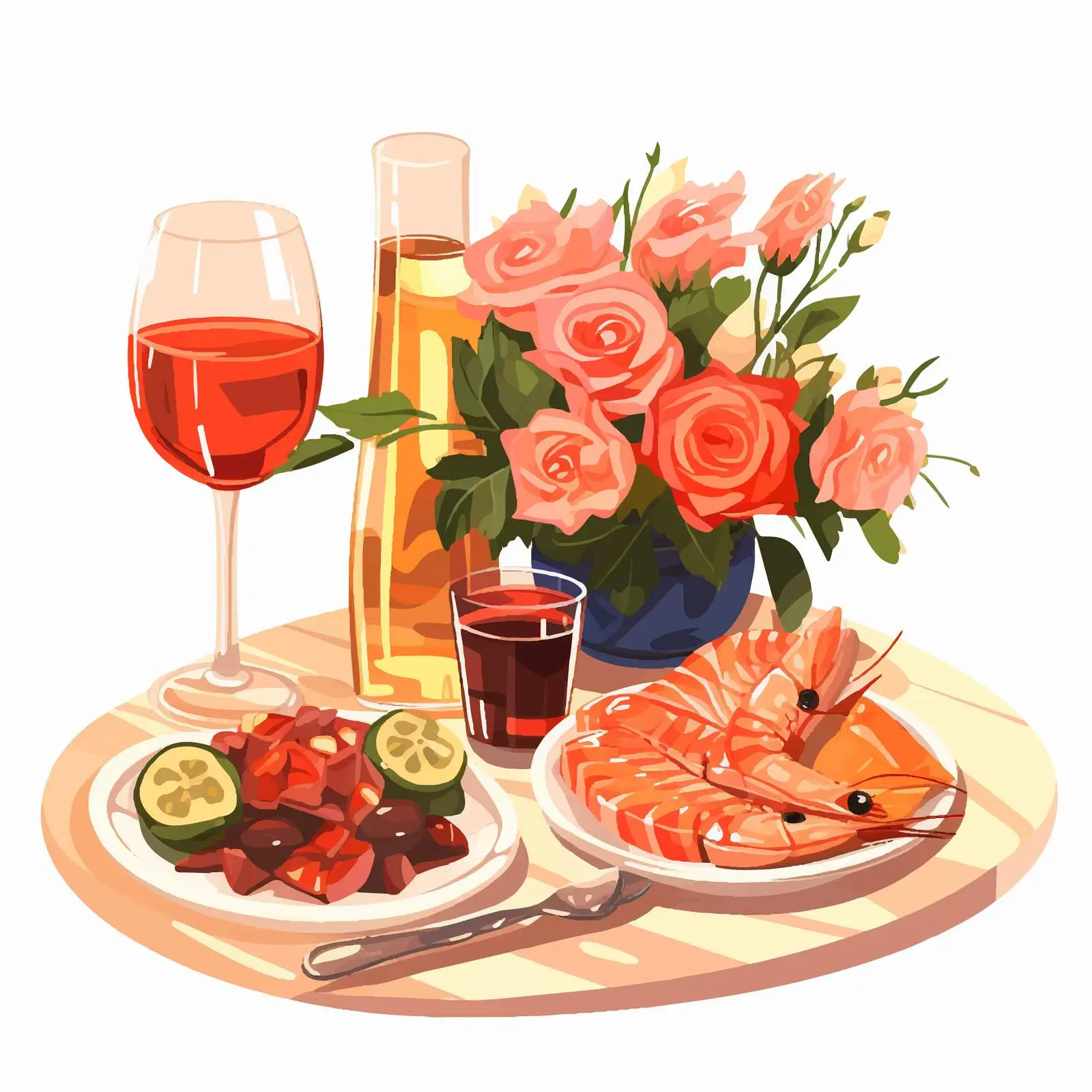 Romantic Dinner Snacks and Drinks with Flower Bouquet — free download from Dotvec