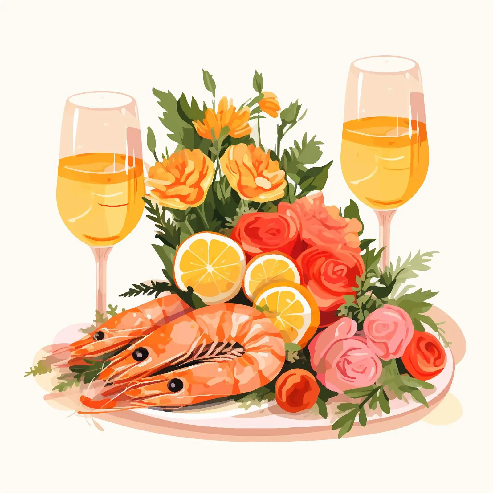 Romantic Dinner Snacks and Drinks with Flower Bouquet – free cocktails image from Dotvec