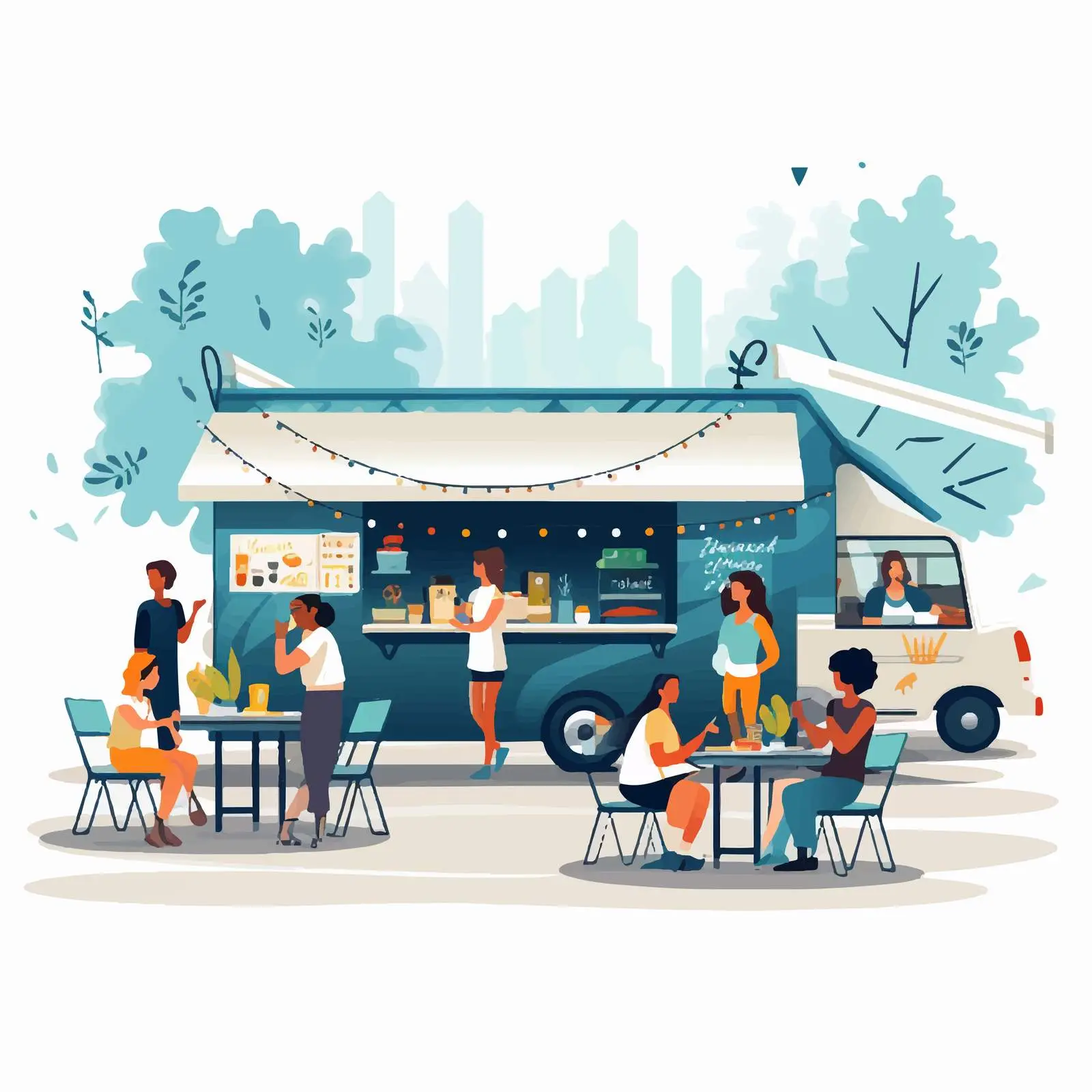 Food Truck with People Enjoying Outdoors — free download from Dotvec