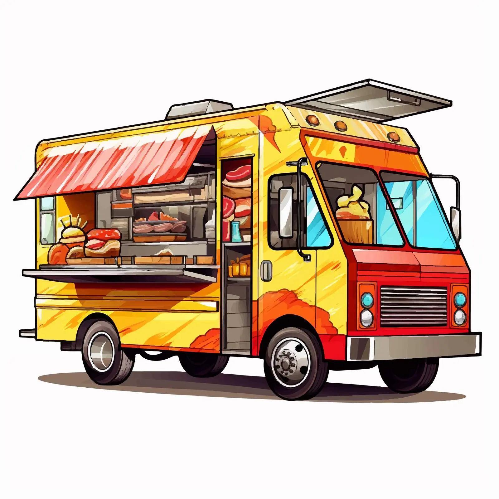 Colorful Food Truck with Fast Food Items — free download from Dotvec