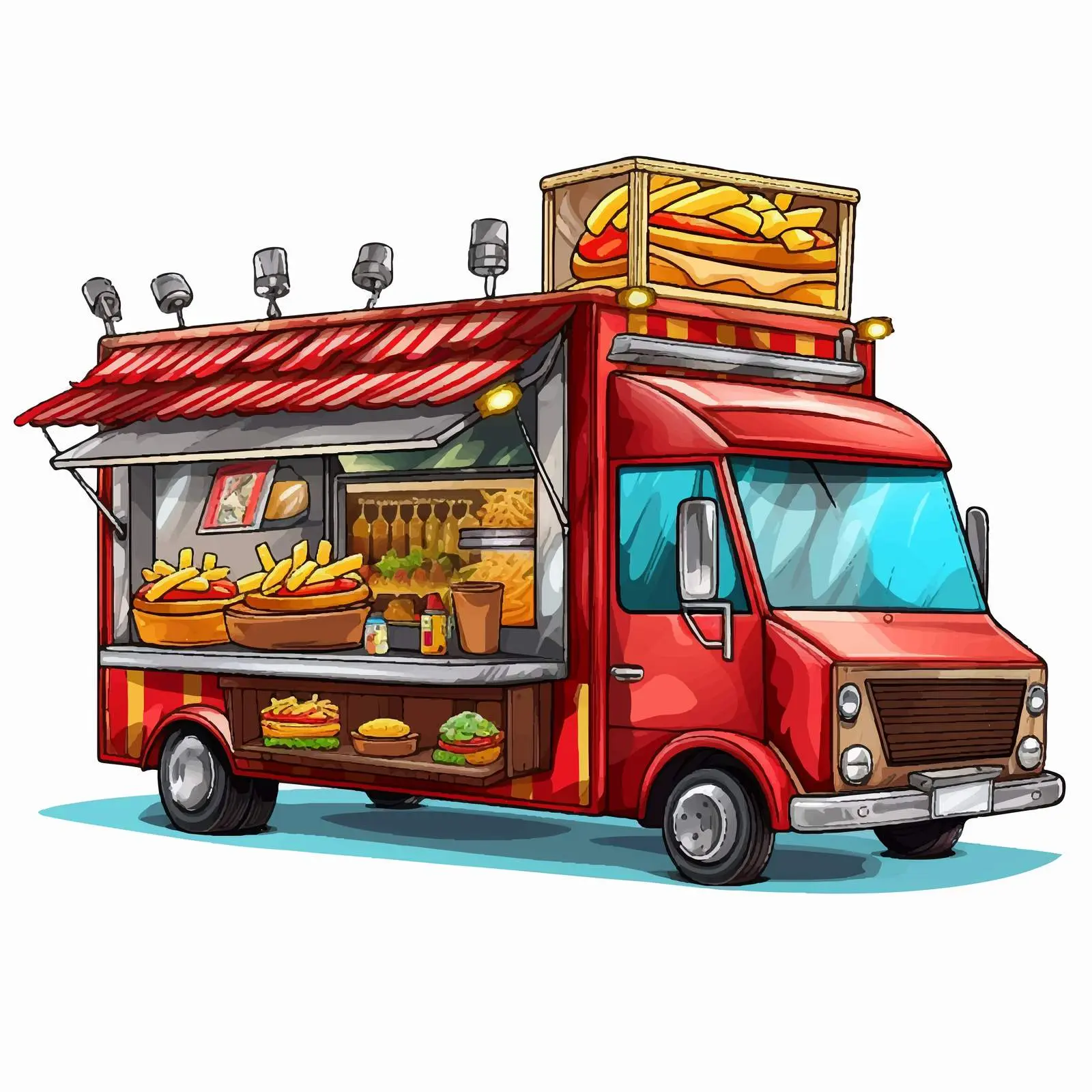Colorful Fast Food Truck Vector Illustration – free fast casual image from Dotvec