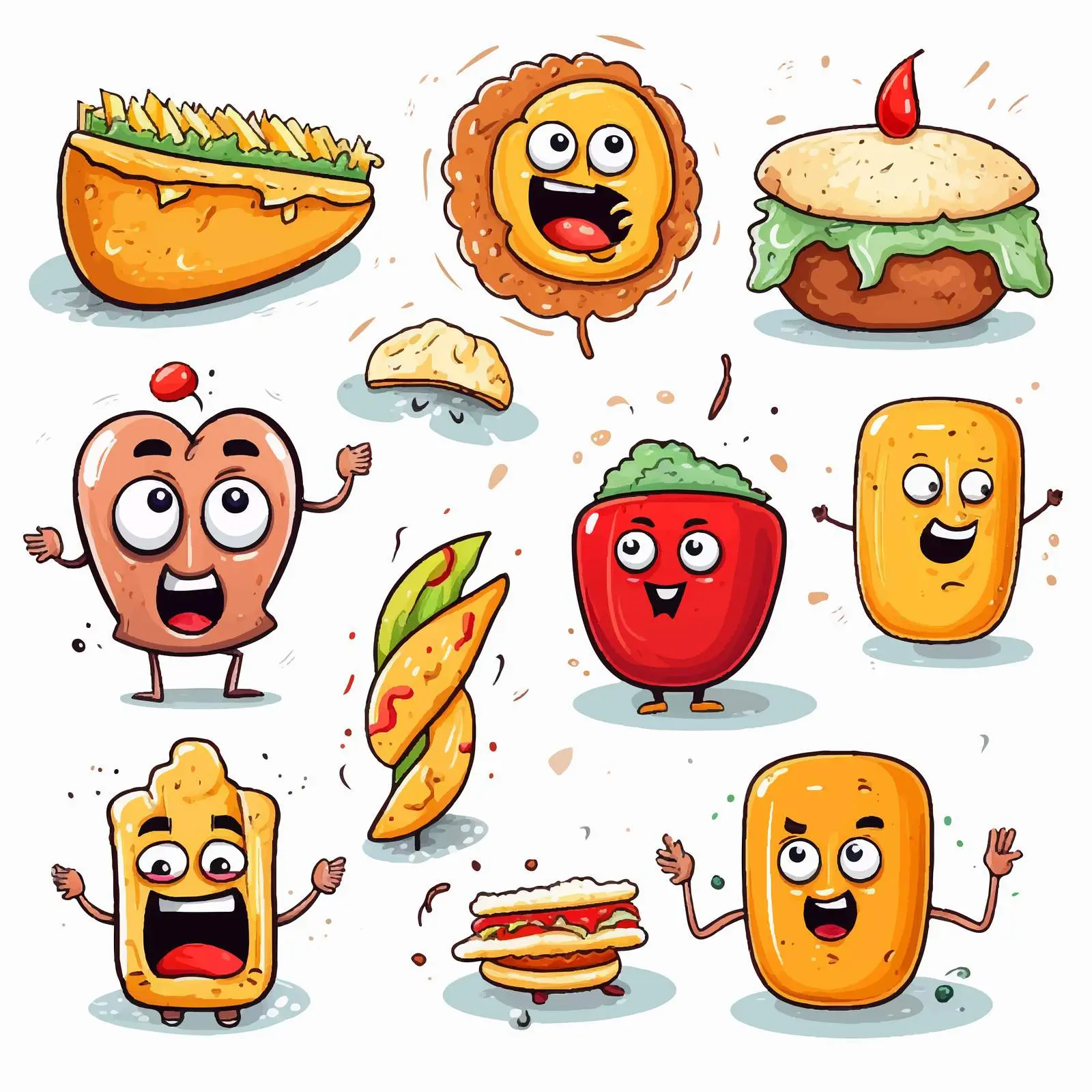 Comic Style Food Illustration with Expressions — free download from Dotvec