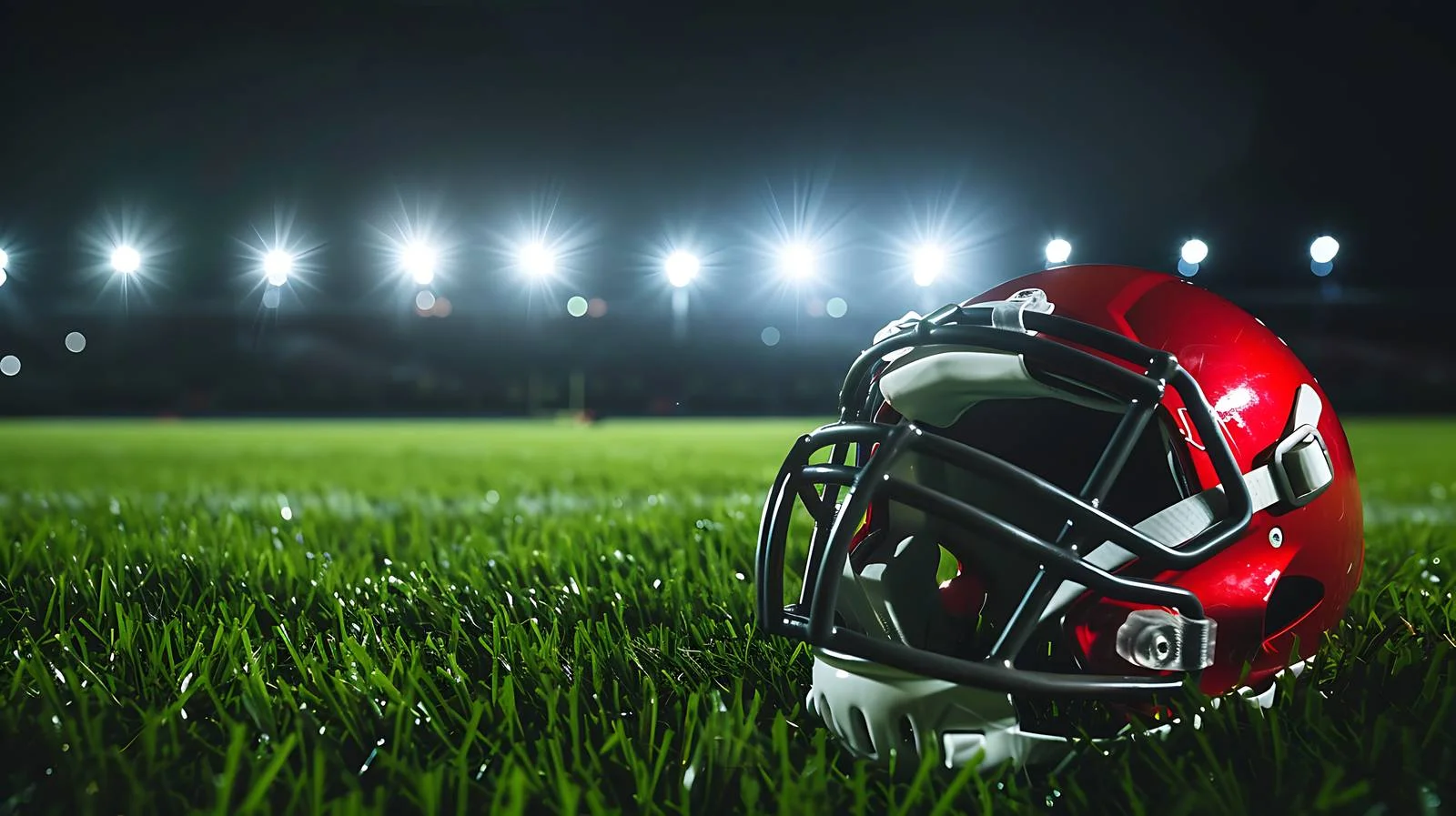 Football and Helmet on Stadium Grass Field — free download from Dotvec