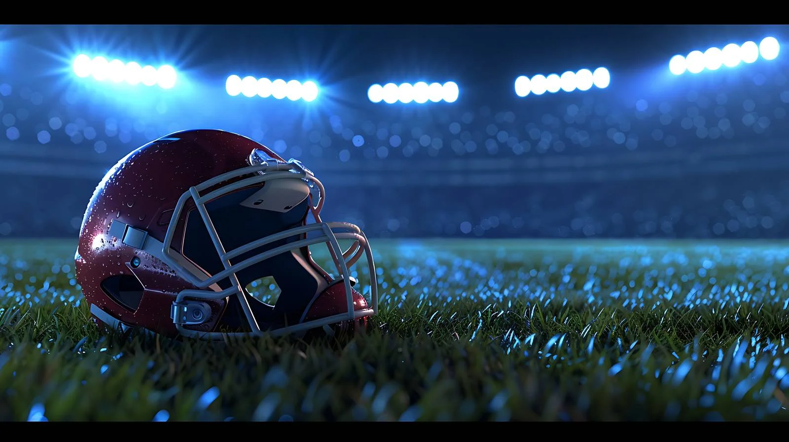 Football helmet on stadium field — free download from Dotvec