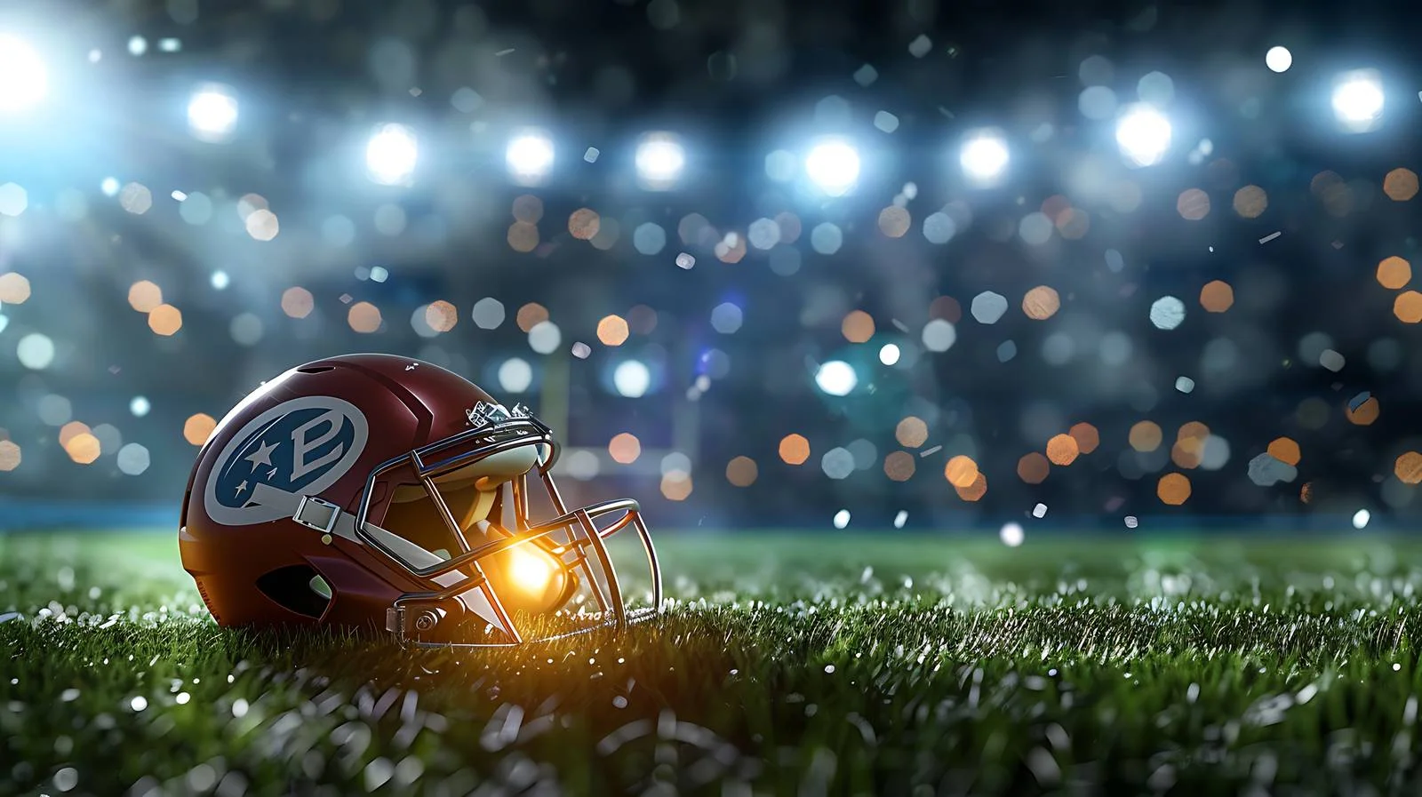 Football helmet on stadium grass field — free download from Dotvec