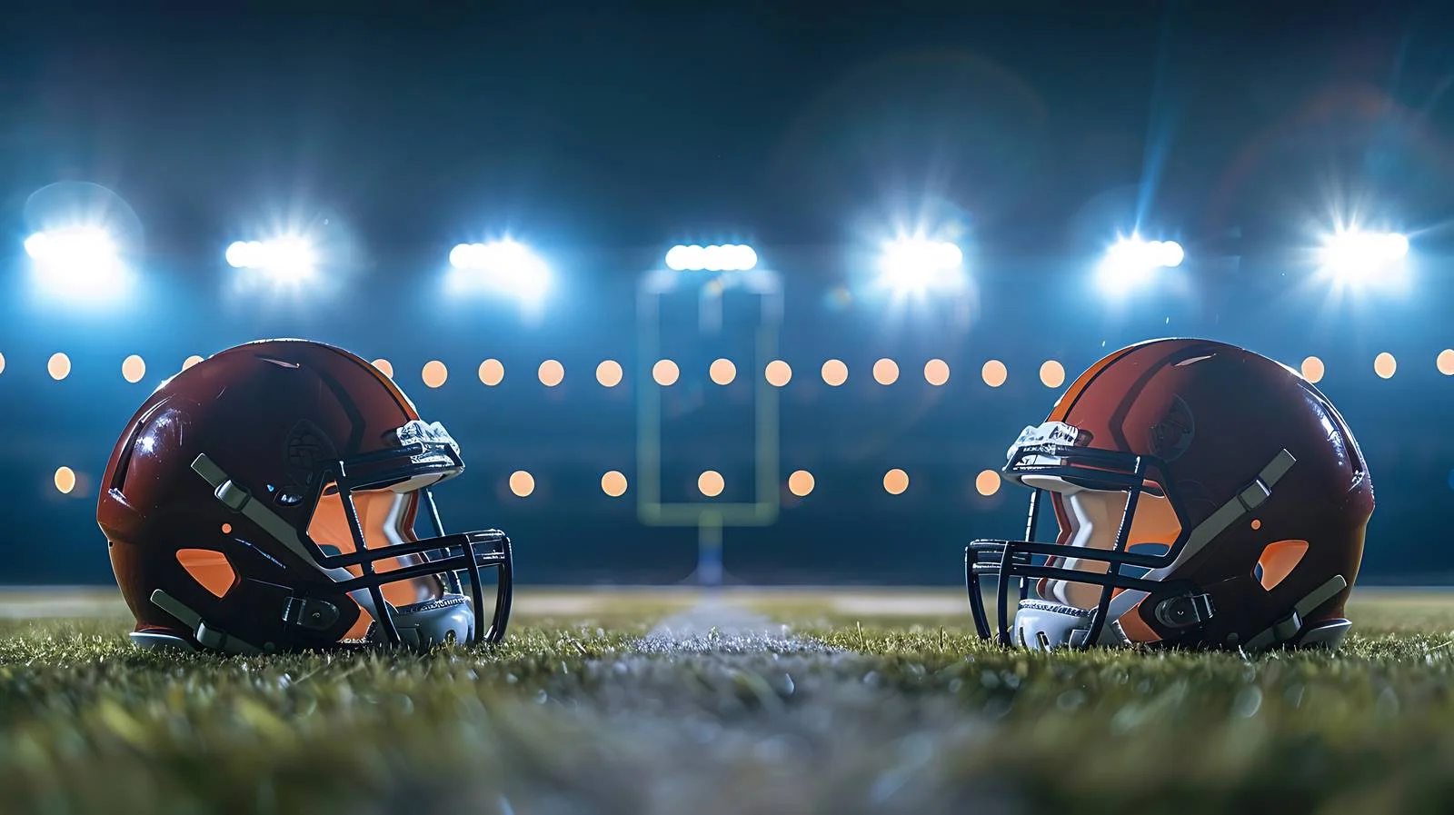 Football helmets showdown on yard line — free download from Dotvec