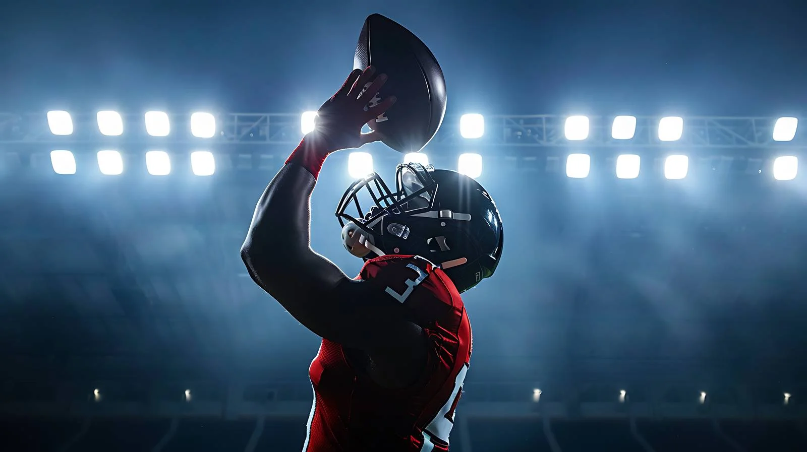 Athlete raising helmet in stadium celebration — free download from Dotvec