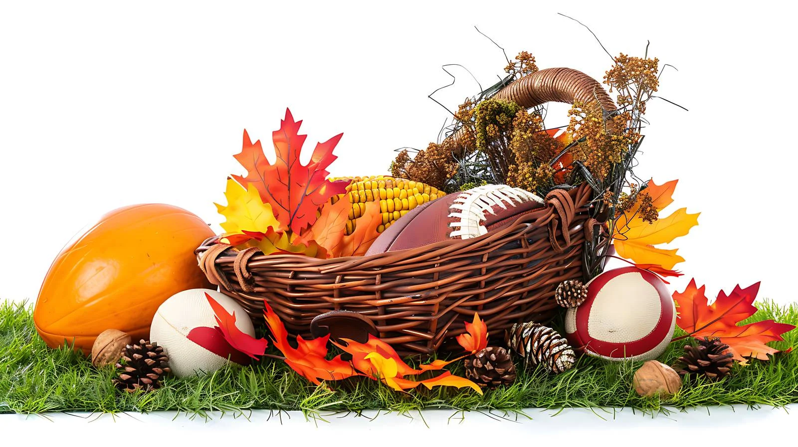 Cornucopia and Football on Grass Field — free download from Dotvec